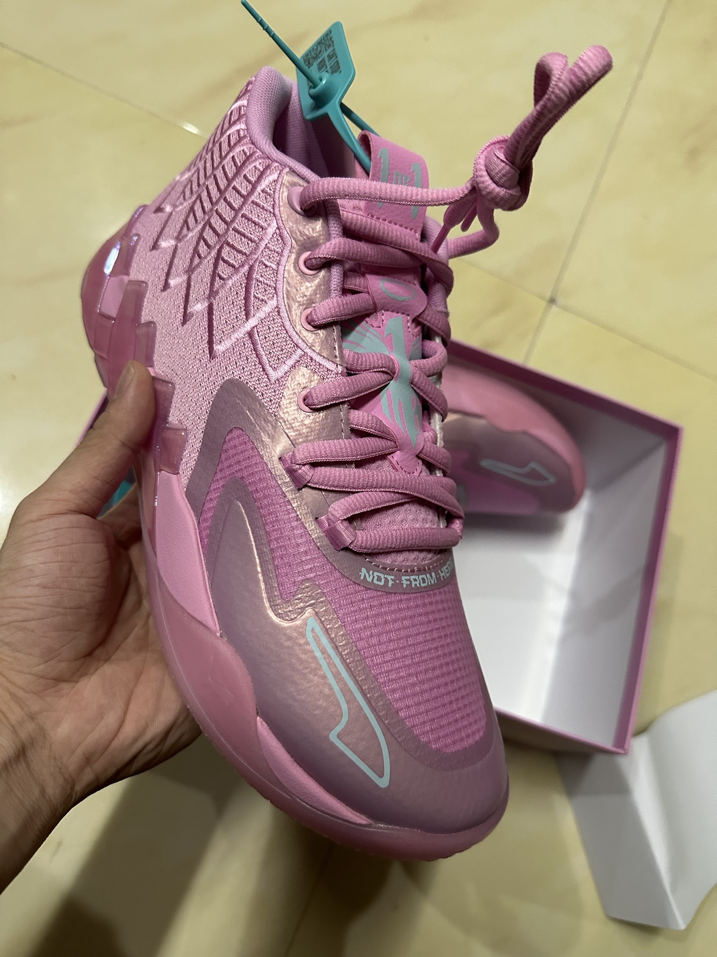 custom review-LAMELO BALL X PUMA MB.01 'Лиловый' Амортизация MID Топ Баскетбольные кроссовки Мужской Розовый