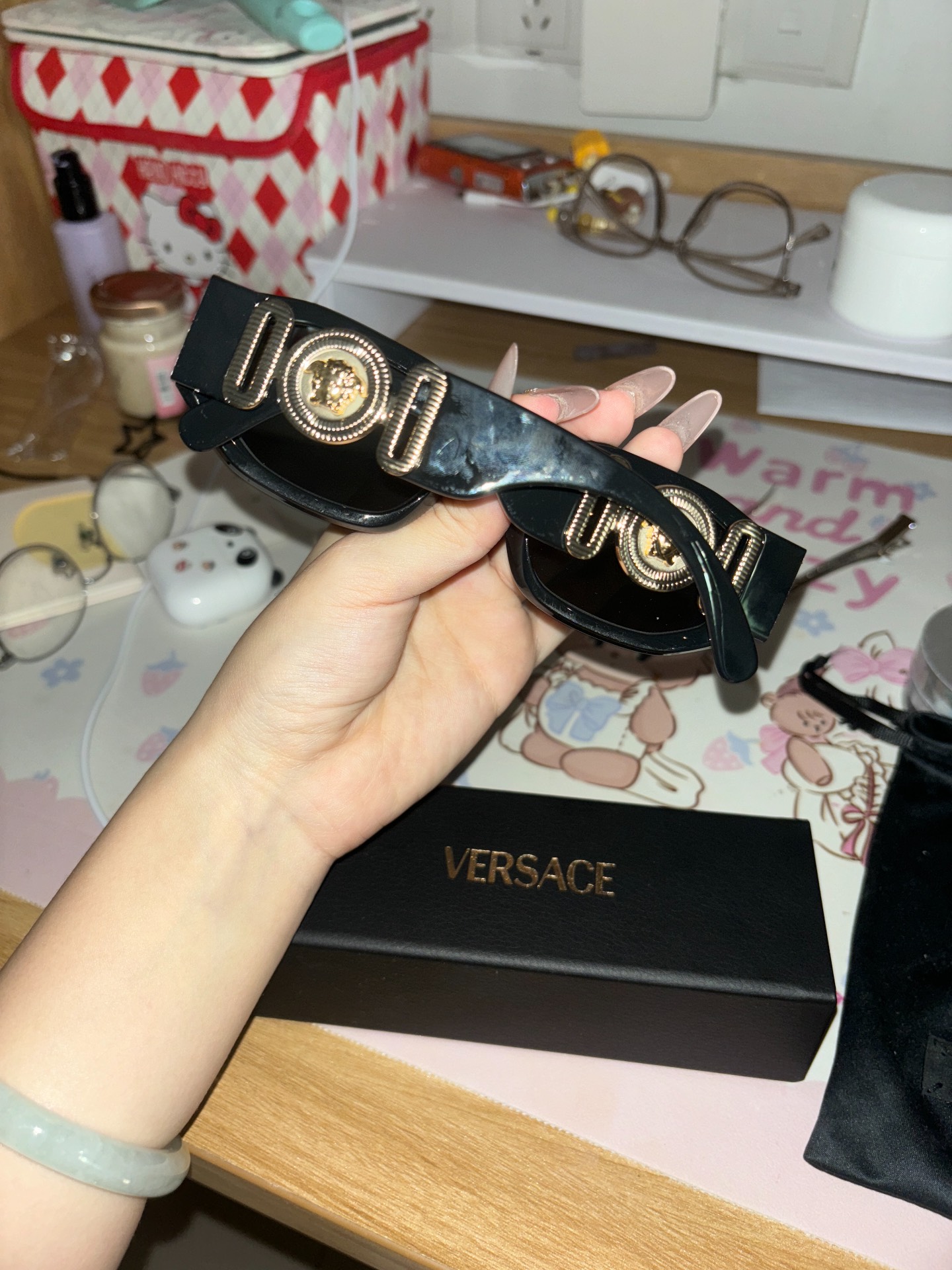 custom review-VERSACE Нерегулярная форма Солнцезащитные очки Унисекс Черный