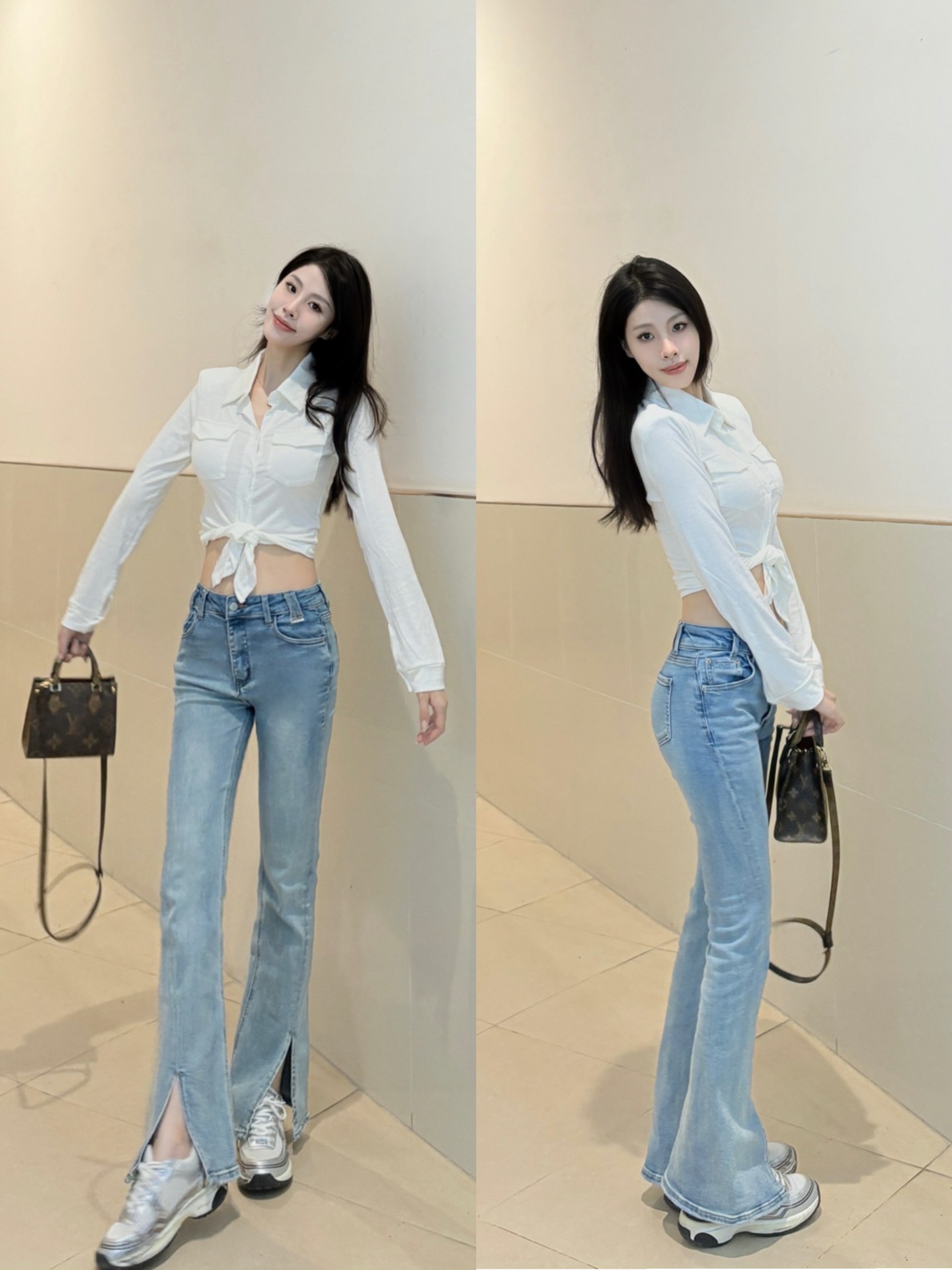 lv 小包真是我心头爱
通勤一套都很好看～

#浅色牛仔裤 #浅色系搭配