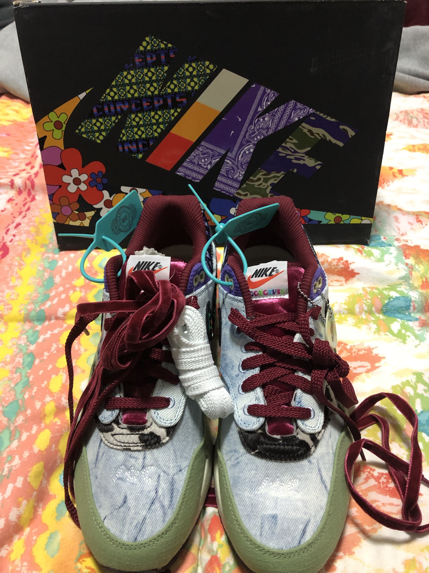 custom review-Concepts x Nike Air Max 1 Устойчивый к истиранию Низкий Топ Air Cushion Повседневные Беговые кроссовки Унисекс Синий Зеленый