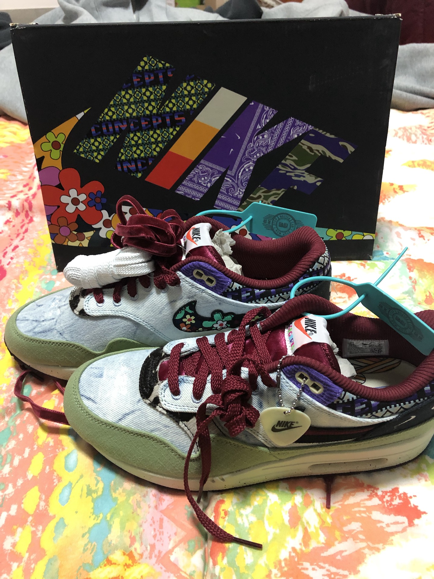 custom review-Concepts x Nike Air Max 1 Устойчивый к истиранию Низкий Топ Air Cushion Повседневные Беговые кроссовки Унисекс Синий Зеленый