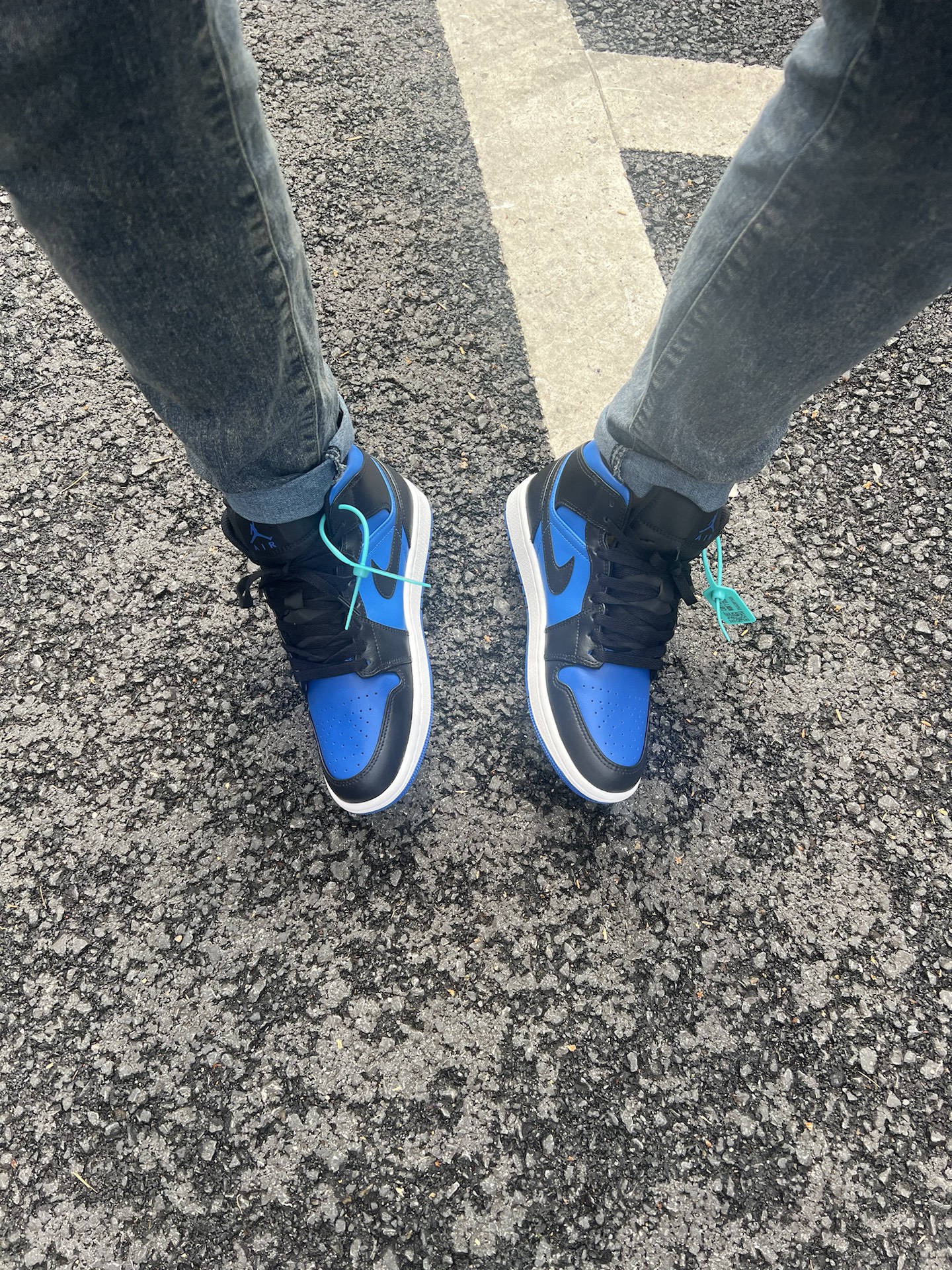 custom review-Jordan Air Jordan 1 MID 'Черный Королевский' MID Топ Винтажные баскетбольные кроссовки Мужской Синий черный