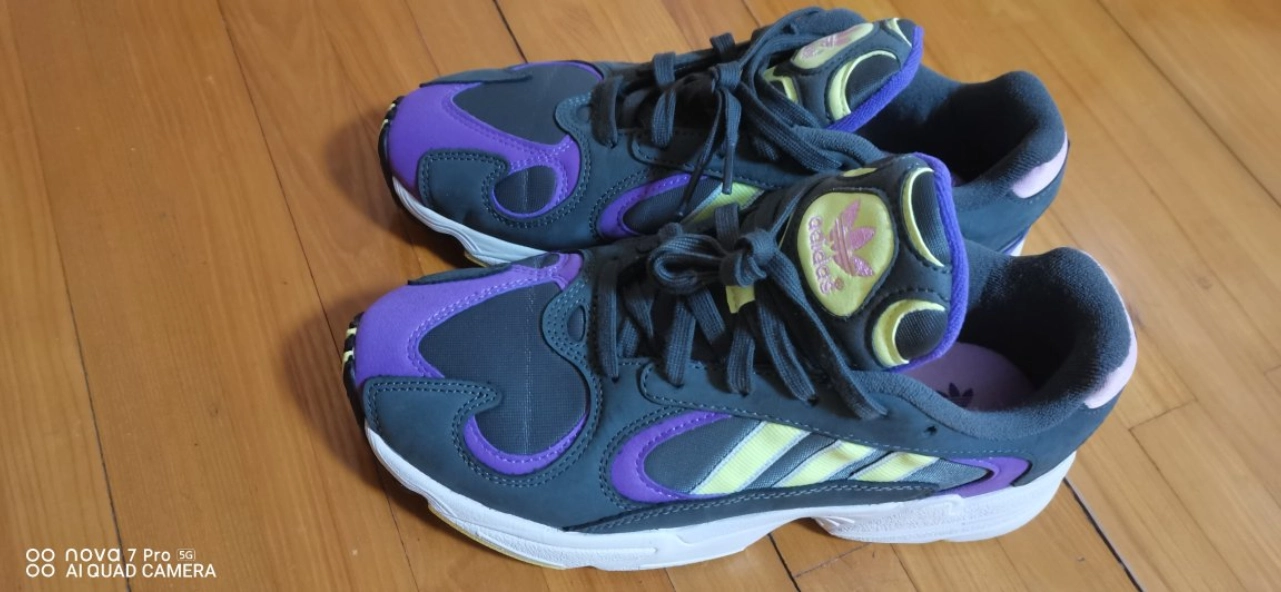 custom review-Adidas Originals YUNG 1 Legend Ivy Hi Res Yellow Non Slip Lightweight Low Top Footwear Unisex Gray