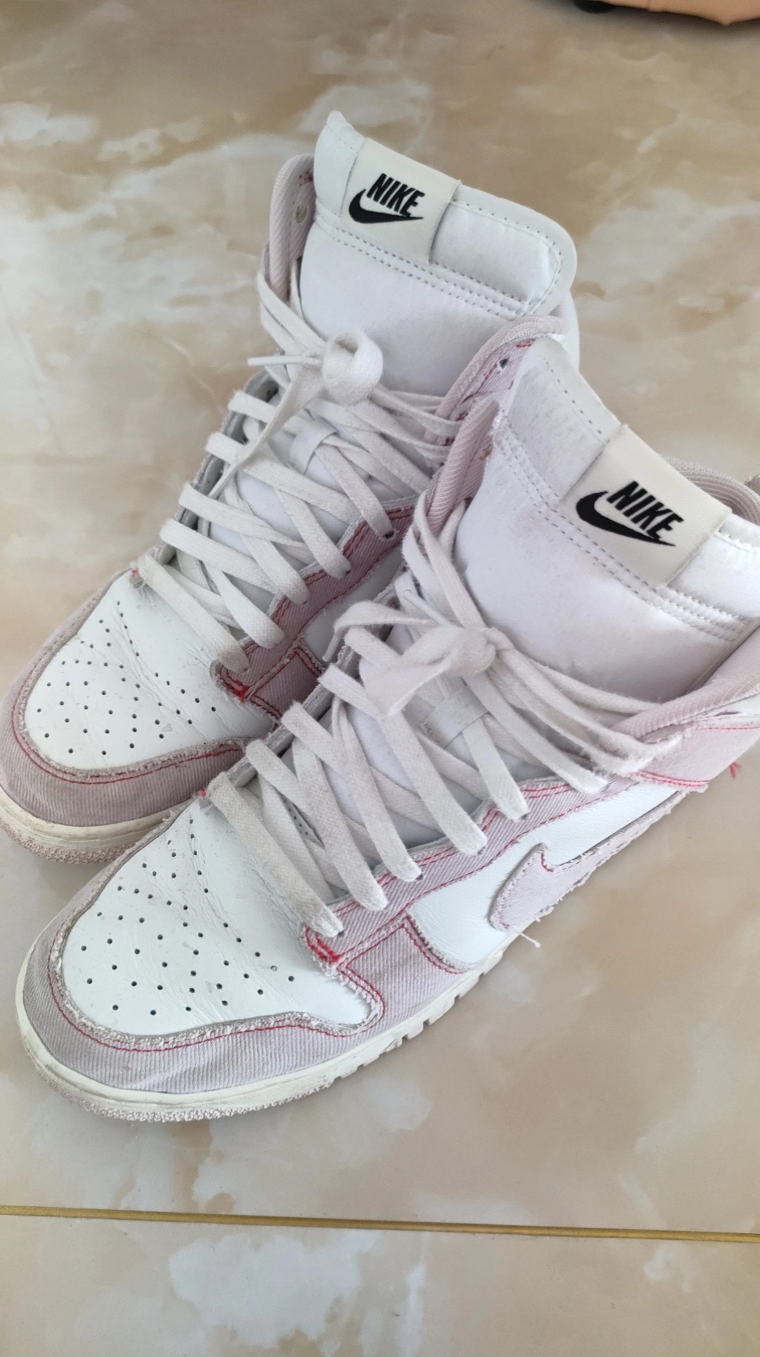 custom review-Nike Dunk High 1985 Розовый Деним Высокий Топ Скейтборд Кроссовки Унисекс Белый Розовый