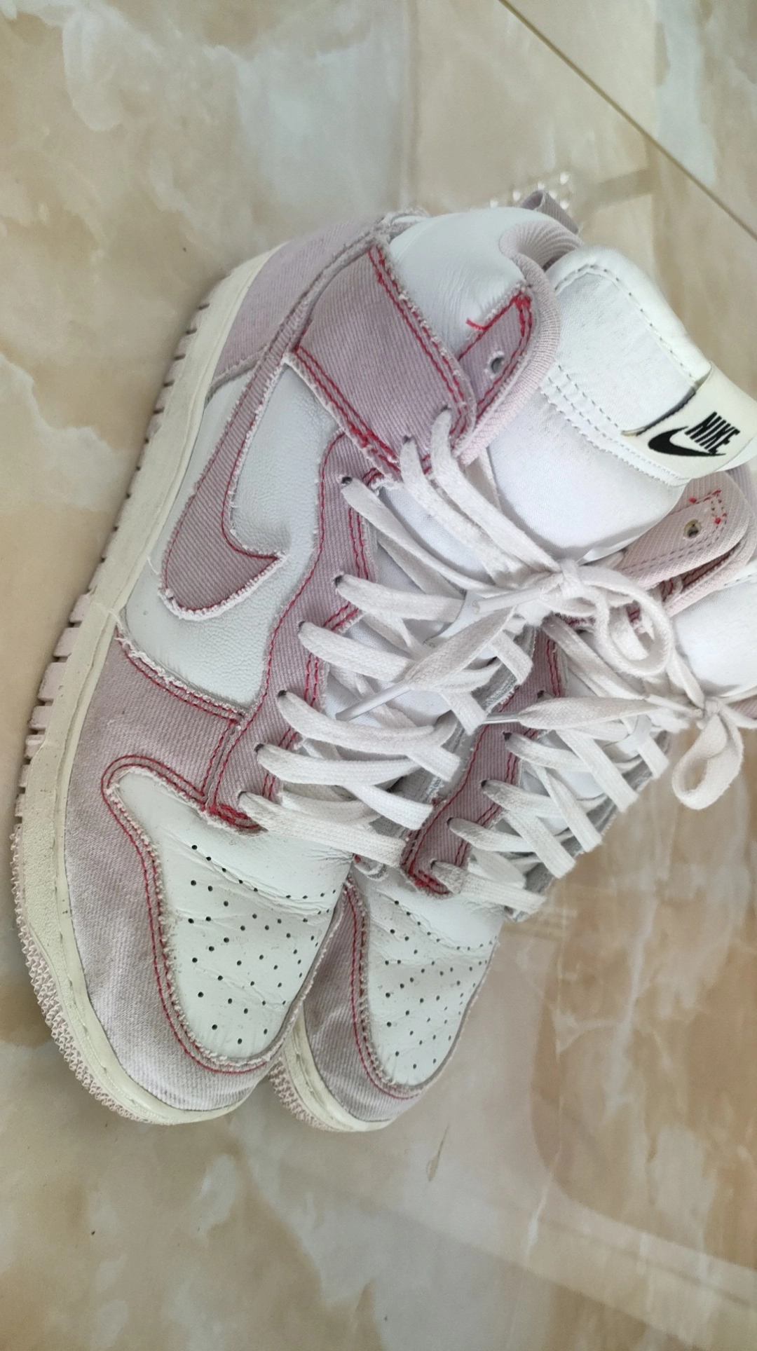 custom review-Nike Dunk High 1985 Розовый Деним Высокий Топ Скейтборд Кроссовки Унисекс Белый Розовый