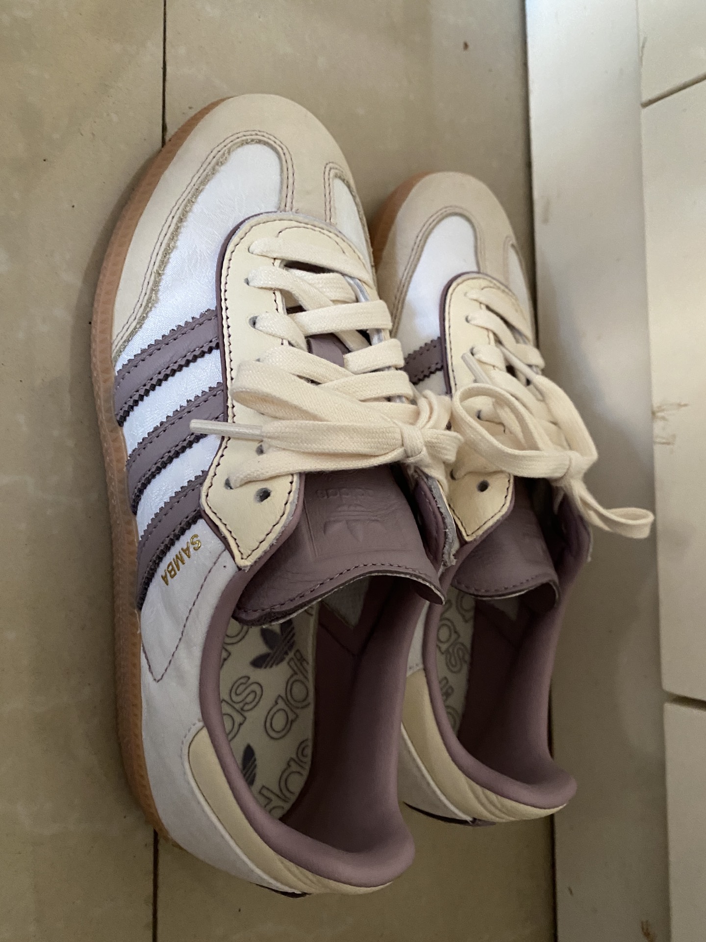 custom review-Adidas Originals SAMBA OG Устойчивые к истиранию низкие скейтборд-кроссовки Унисекс Бежево-фиолетовые