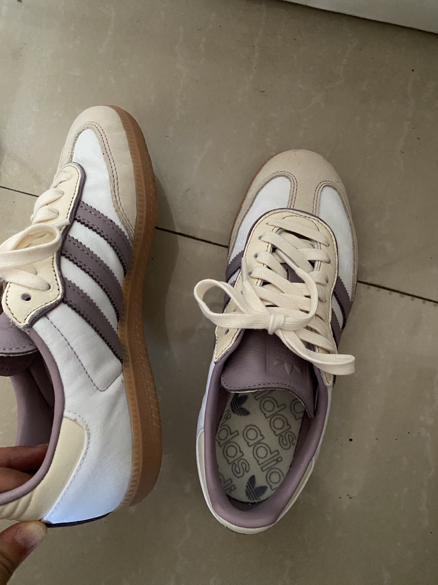 custom review-Adidas Originals SAMBA OG Устойчивые к истиранию низкие скейтборд-кроссовки Унисекс Бежево-фиолетовые