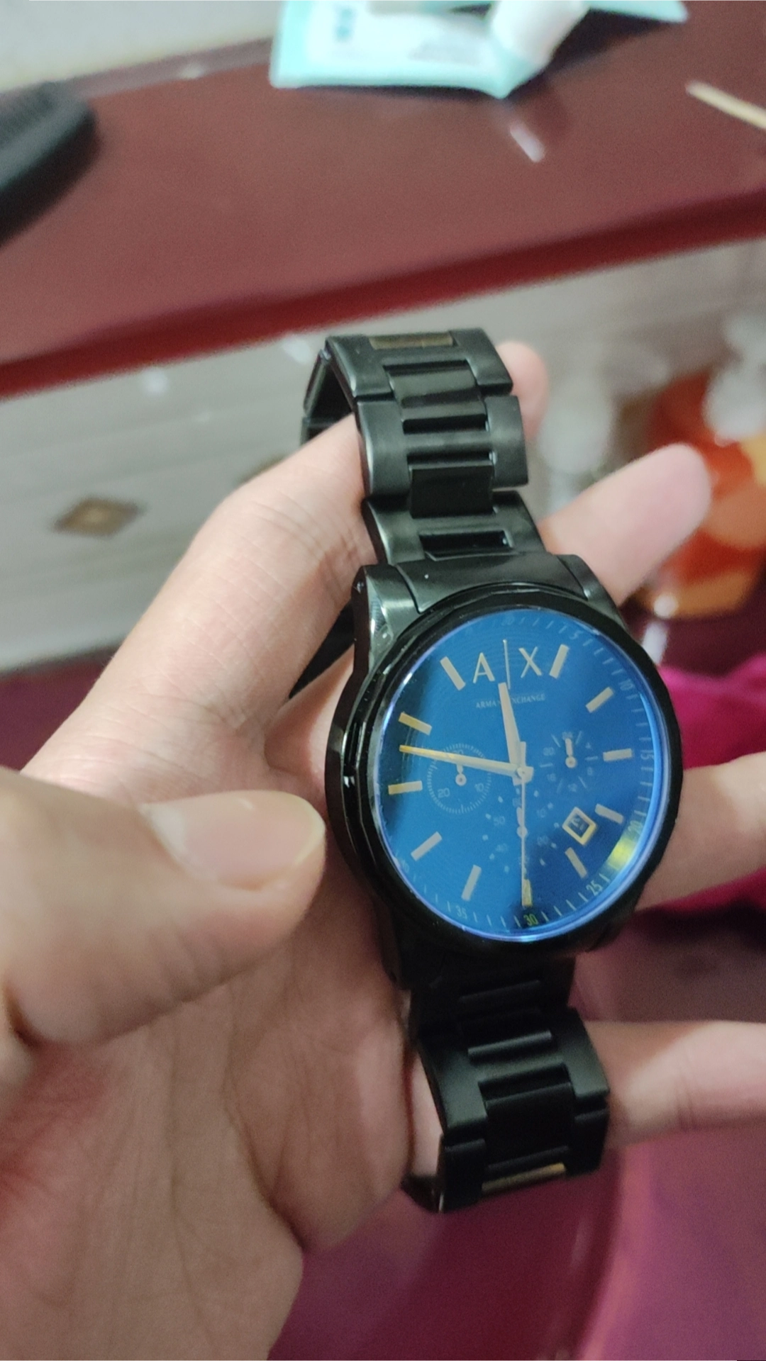 custom review-ARMANI EXCHANGEAE Часы Кварцевый механизм Нержавеющая сталь Ремешок Черный циферблат Мужские часы Коробка