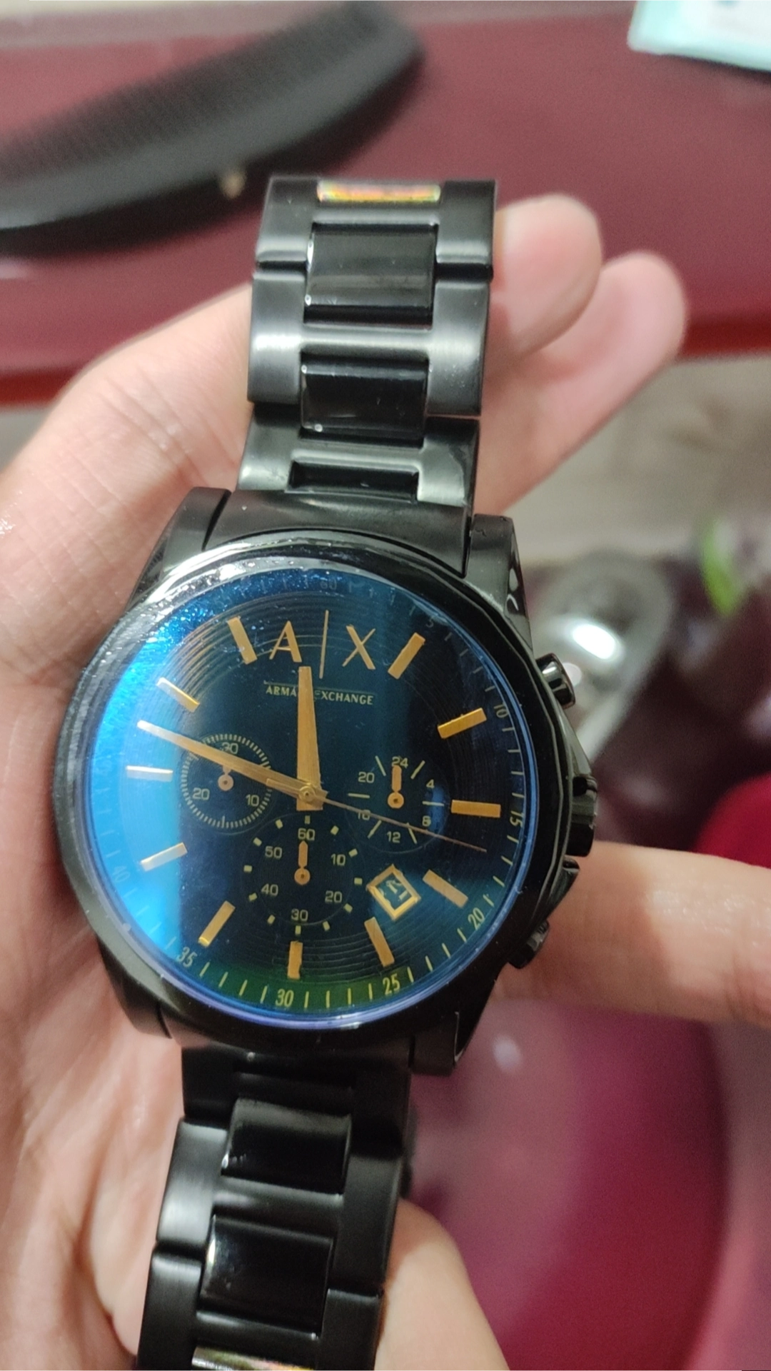 custom review-ARMANI EXCHANGEAE Часы Кварцевый механизм Нержавеющая сталь Ремешок Черный циферблат Мужские часы Коробка