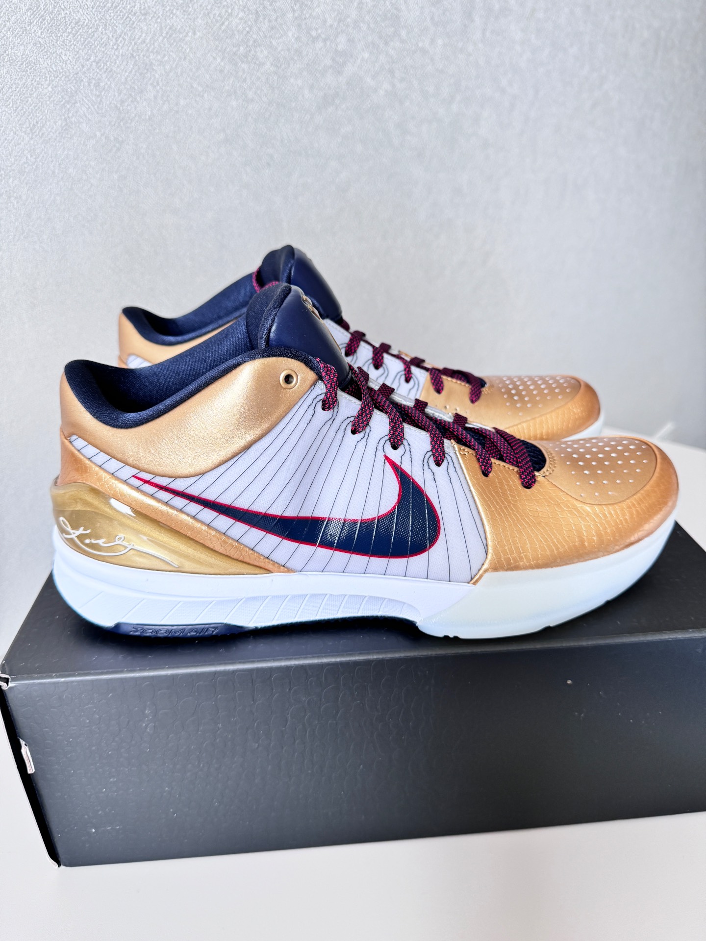 custom review-Nike Zoom Kobe 4 Protro 'Золотой Медаль' Низкие Баскетбольные Кроссовки Унисекс Белый Черный Золото