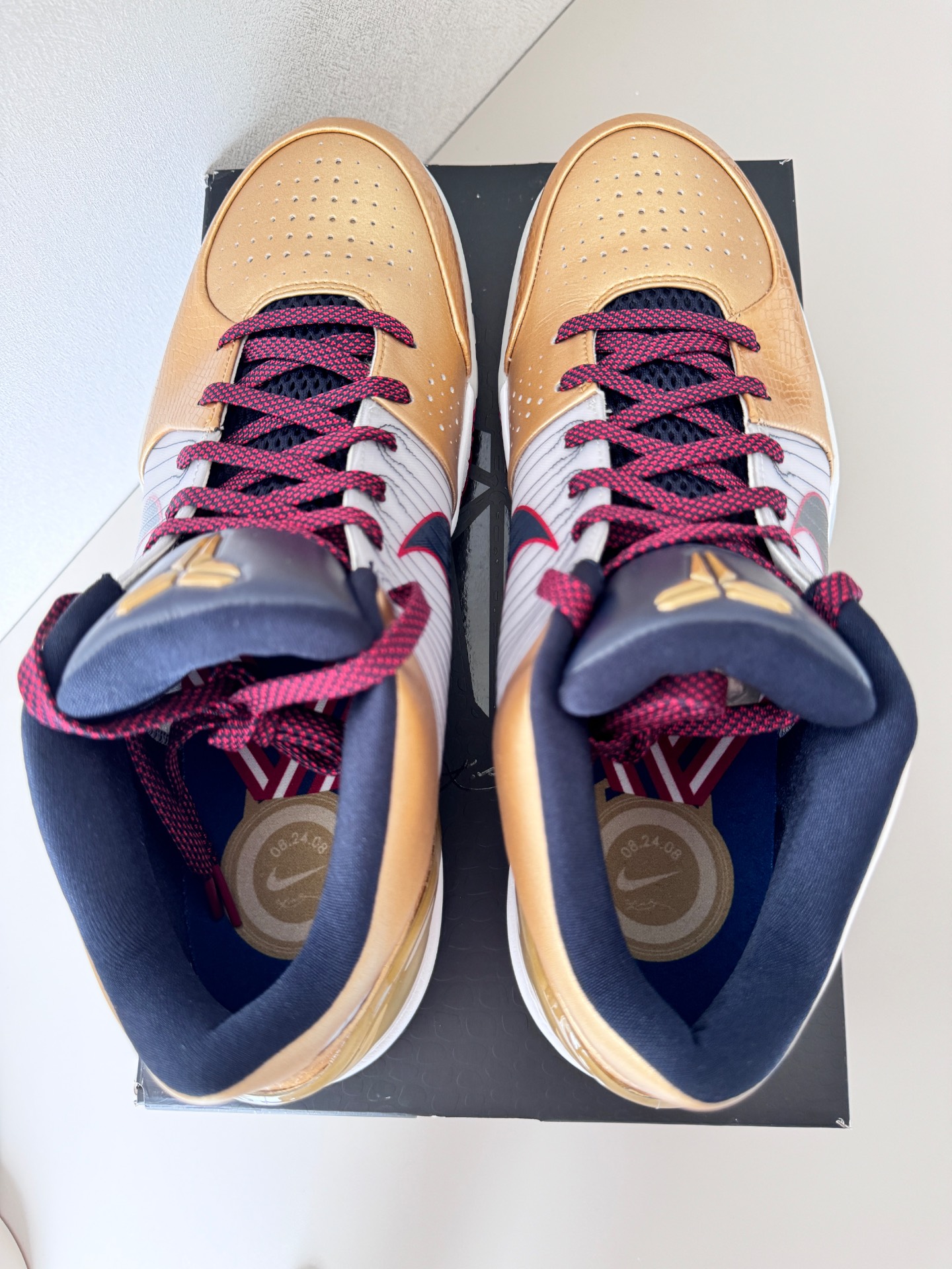 custom review-Nike Zoom Kobe 4 Protro 'Золотой Медаль' Низкие Баскетбольные Кроссовки Унисекс Белый Черный Золото