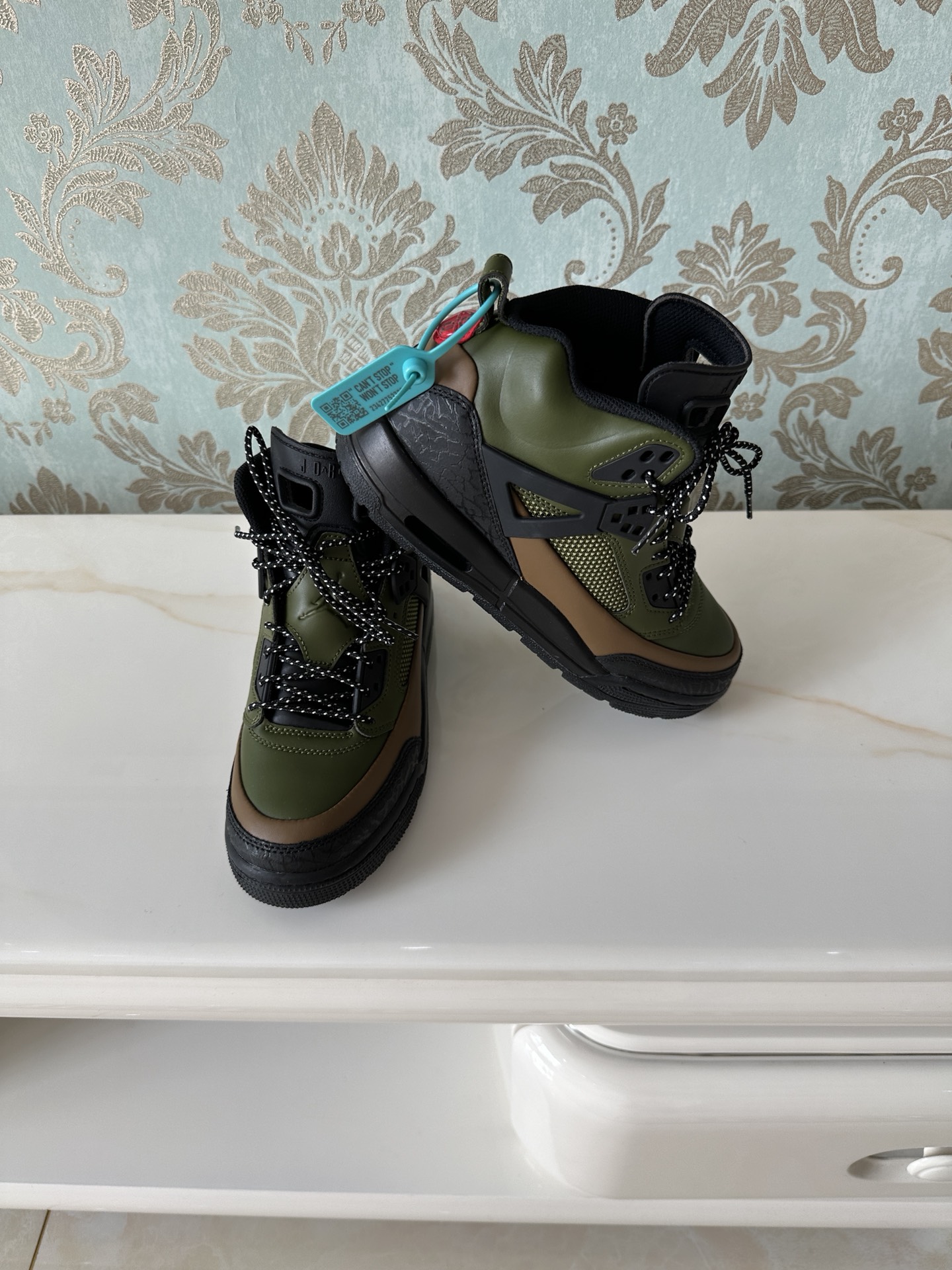 custom review-Джордан Spizike WINTERIZED Slip-Resistant High Top Детские Баскетбольные Кроссовки Оливково-Зеленый