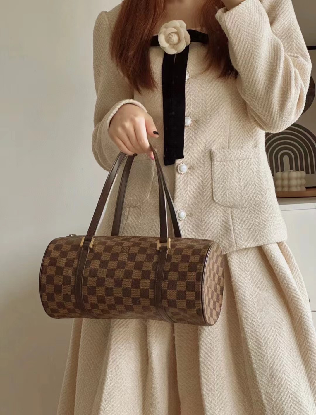 lv棕棋盘格圆筒巴比龙26cm