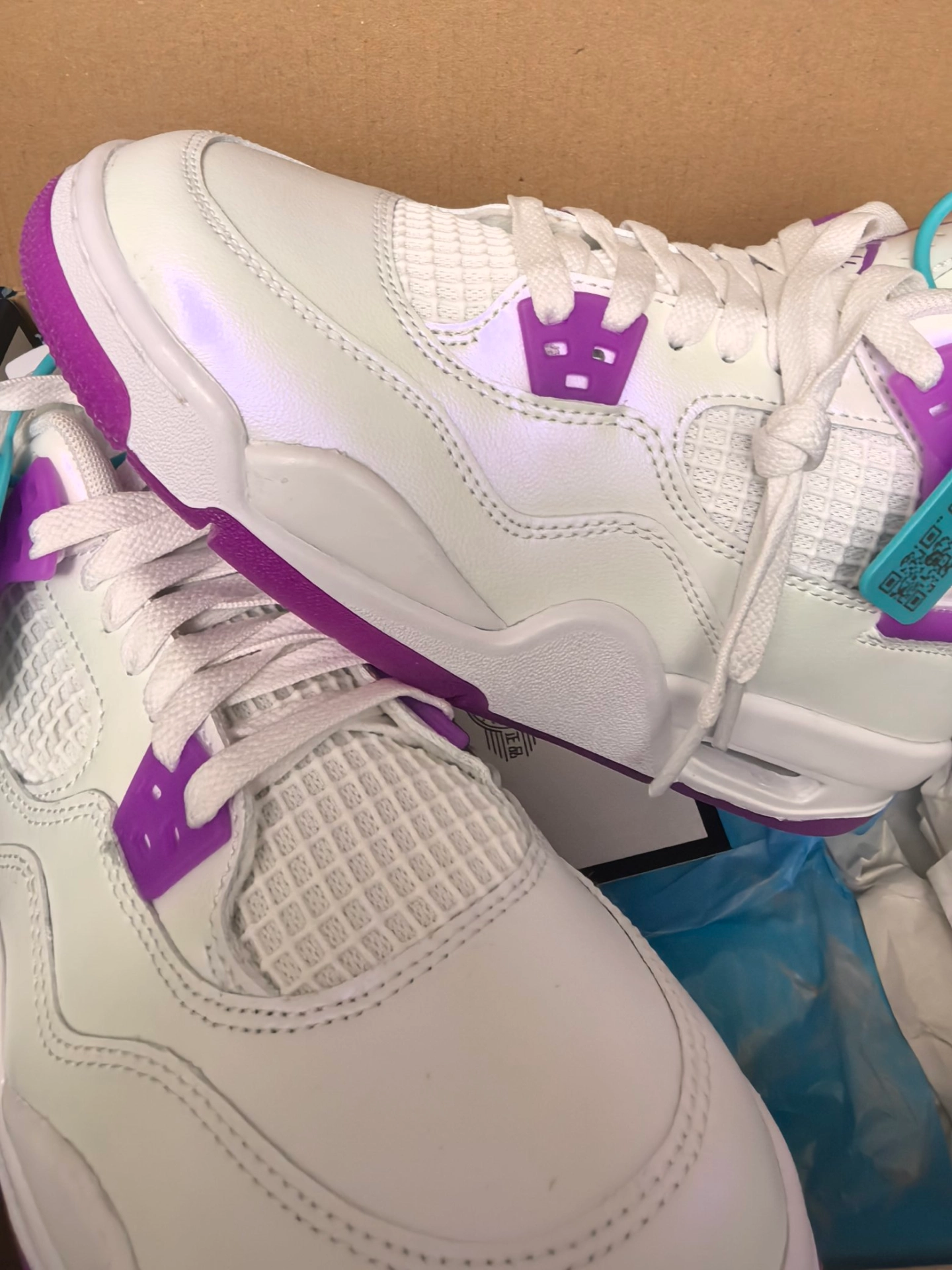 custom review-Jordan Air Джордан 4 Детские баскетбольные кроссовки MID Топ Белый Фиолетовый Унисекс