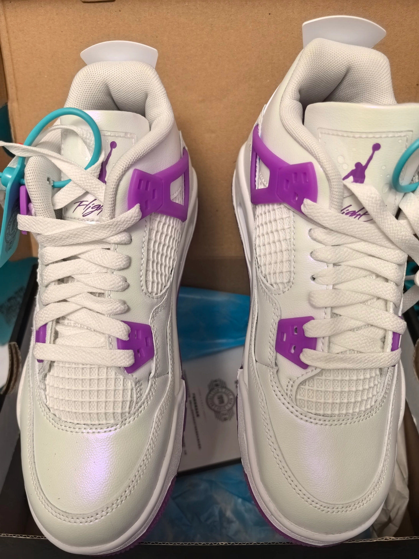 custom review-Jordan Air Джордан 4 Детские баскетбольные кроссовки MID Топ Белый Фиолетовый Унисекс