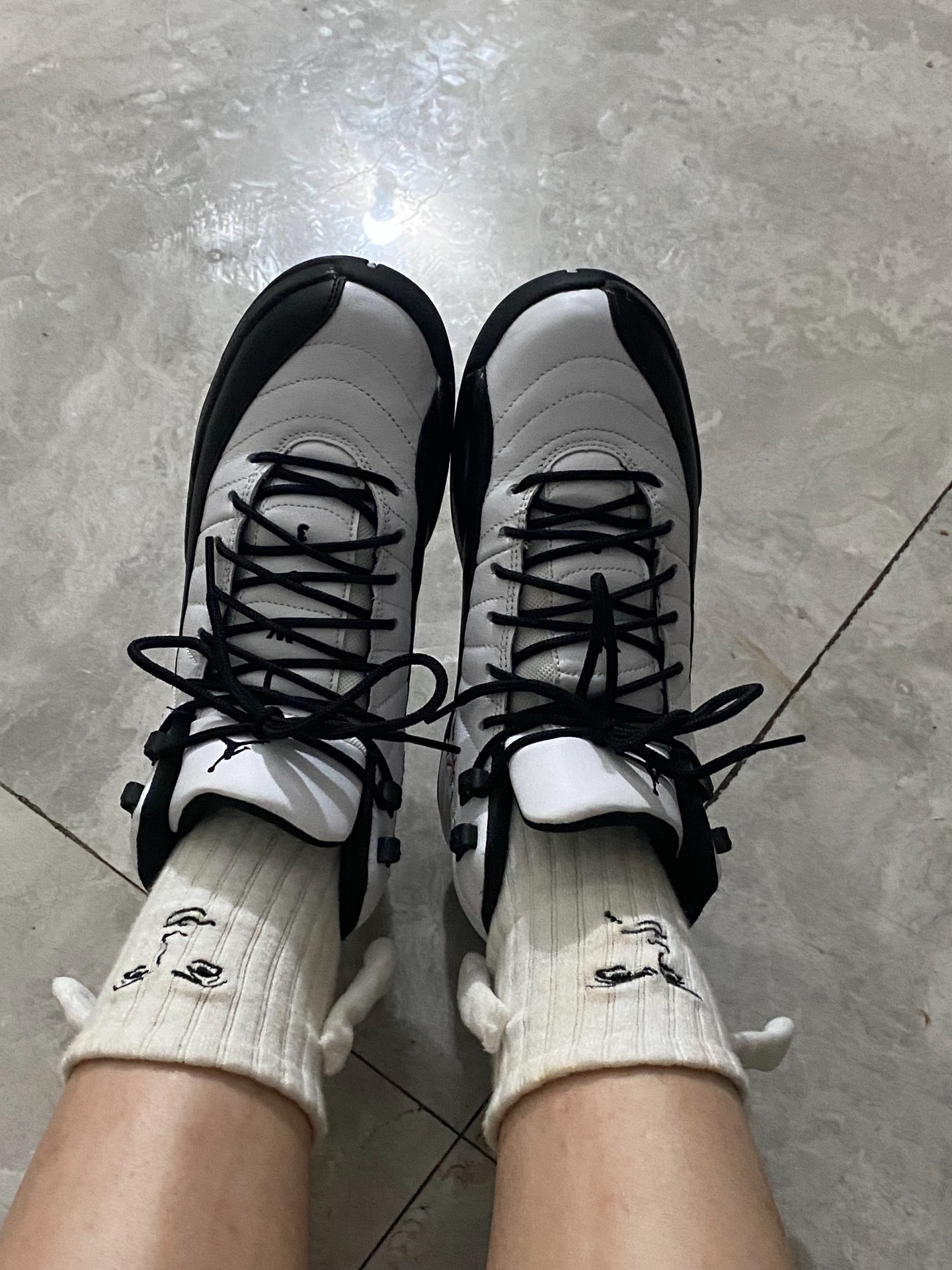 custom review-Jordan Air Джордан 12 Цветочный Износостойкий Высокий Топ Детские Баскетбольные Кроссовки Черный Белый