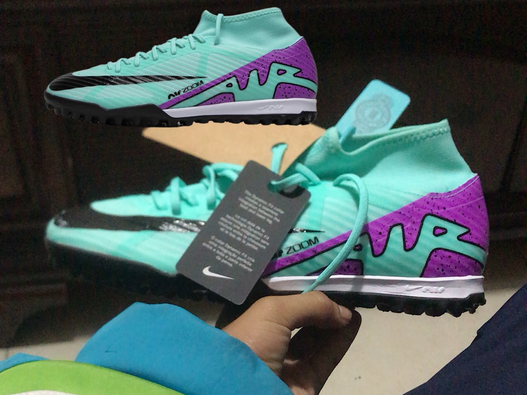 custom review-Nike Mercurial Superfly 9 TF Шипы Твердый грунт Искусственные шипы Футбольные бутсы Мужские Циановый