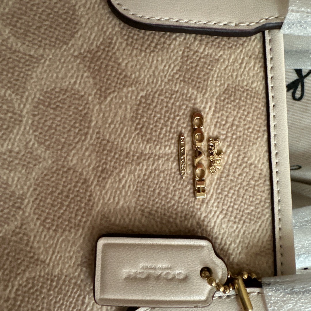 custom review-COACH Городская Сумка Tote из Покрытого Холста Сумка для покупок Сумка через плечо Сумка на одно плечо Мини Сумка для женщин Песочный Мел Белый