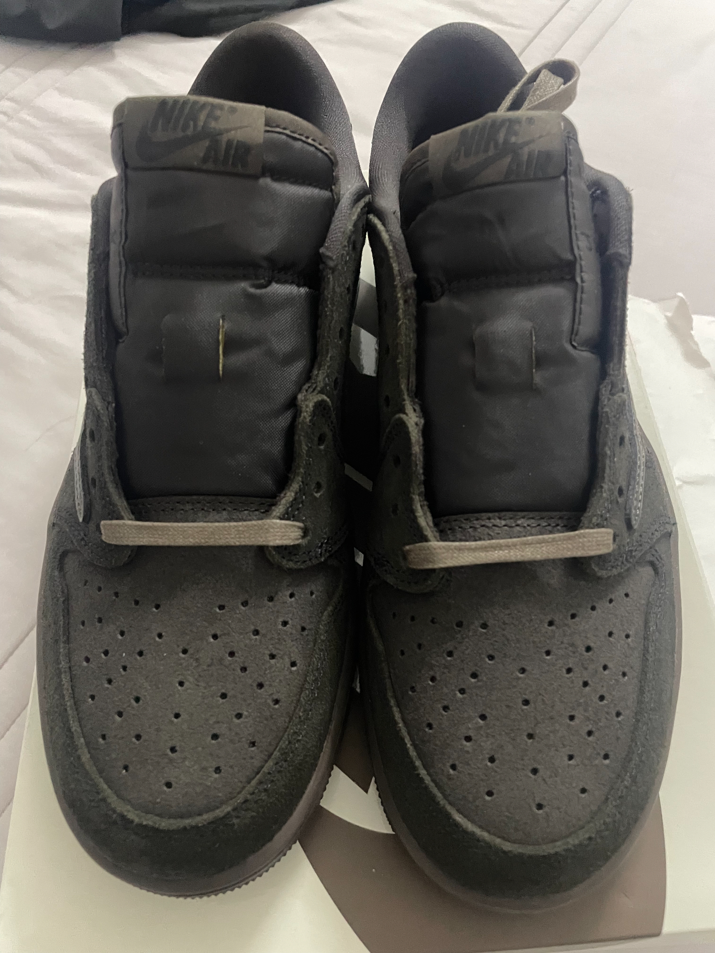 custom review-Travis Scott x Jordan Air Jordan 1 Износостойкий Дышащий Низкий Топ Винтажные Баскетбольные Кроссовки Унисекс Черный Коричневый