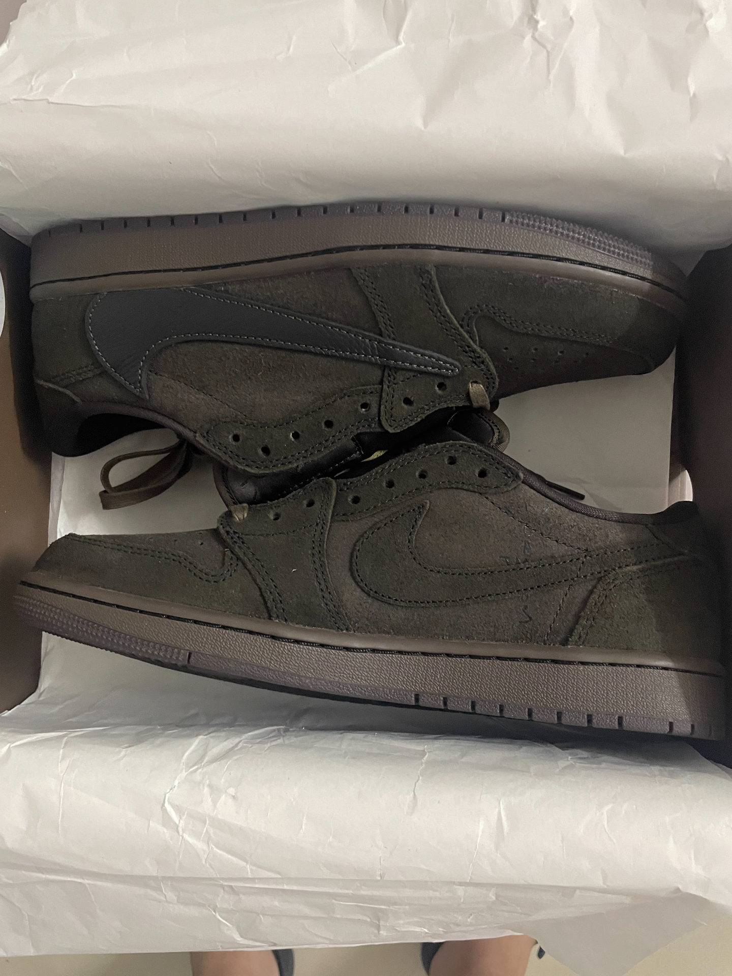 custom review-Travis Scott x Jordan Air Jordan 1 Износостойкий Дышащий Низкий Топ Винтажные Баскетбольные Кроссовки Унисекс Черный Коричневый