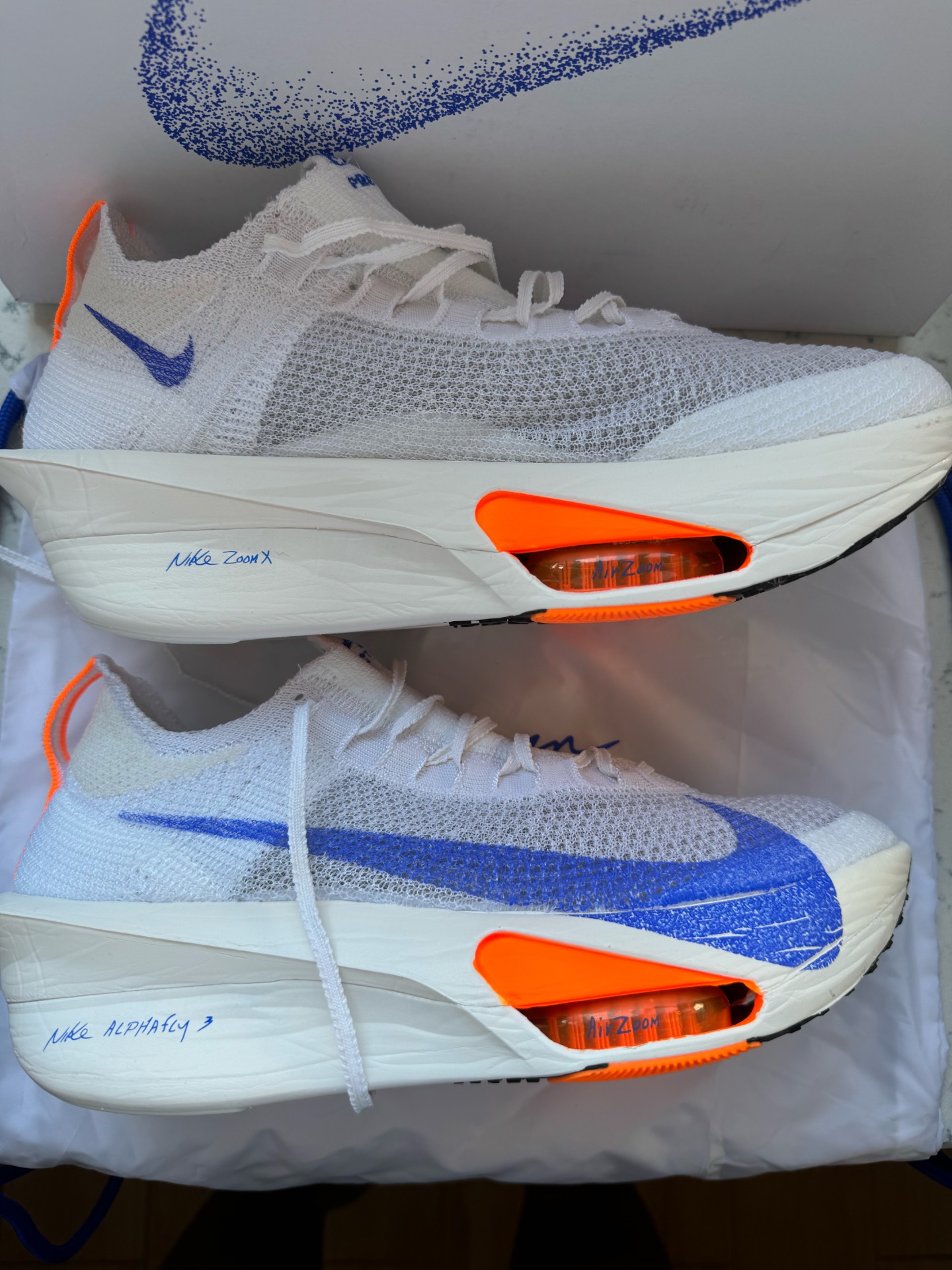 custom review-Nike Air Zoom Alphafly Next% 3 Low Топ Повседневные Беговые Кроссовки Мужские Белые Синие и Оранжевые