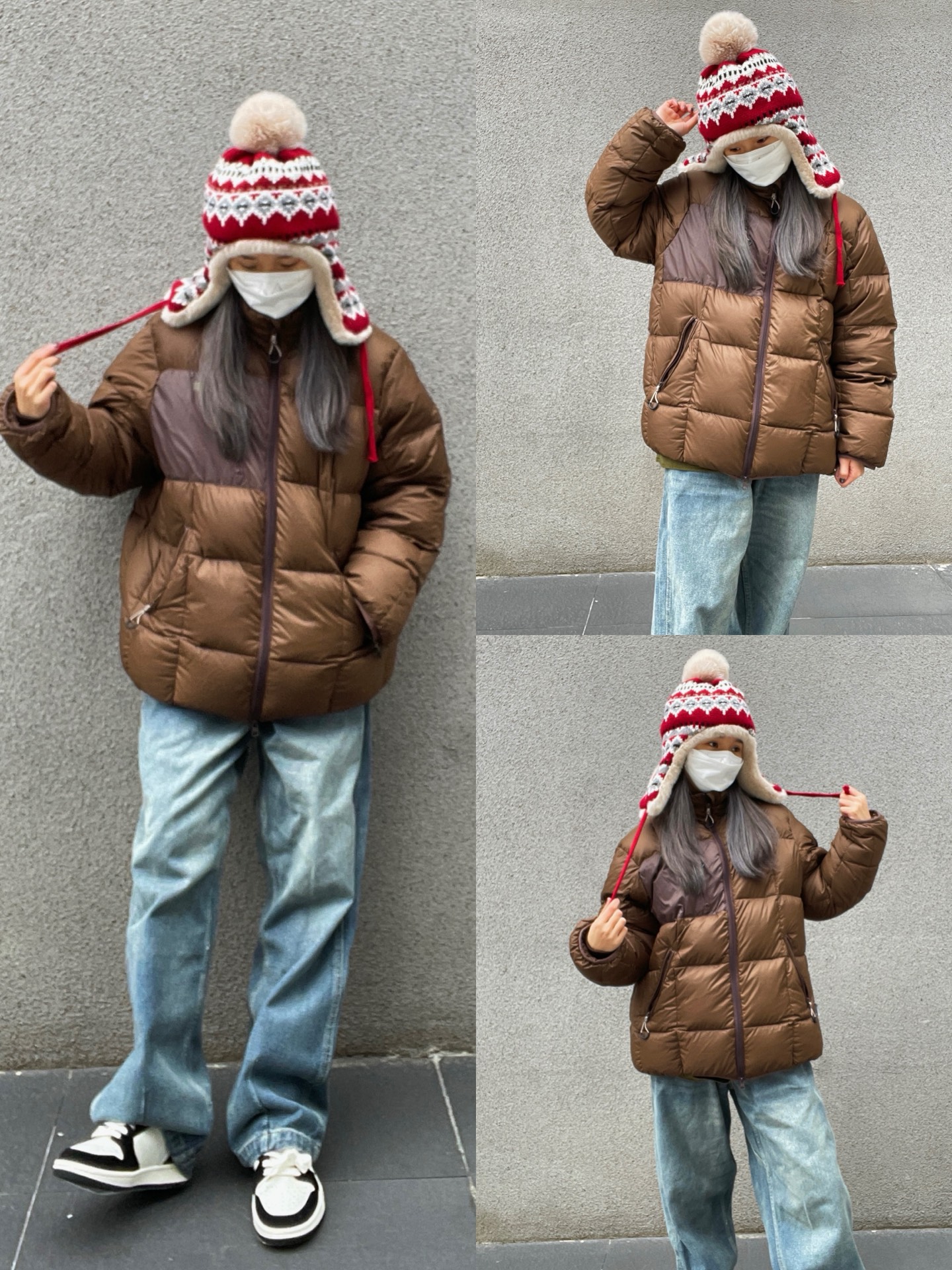 ootd|拼接棕卡色可收纳的白鸭绒羽绒服 搭配牛仔裤着随性感喜欢