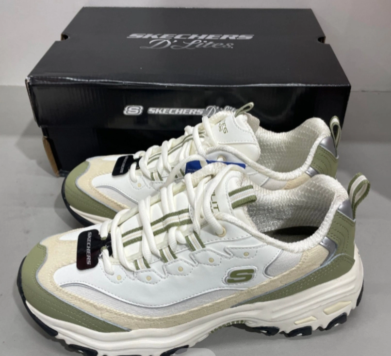 custom review-Skechers D'LITES 1,0 Амортизация Рекомендуемый рост Увеличение Низкий Топ Толстая подошва Кроссовки Мужские Белый Зеленый