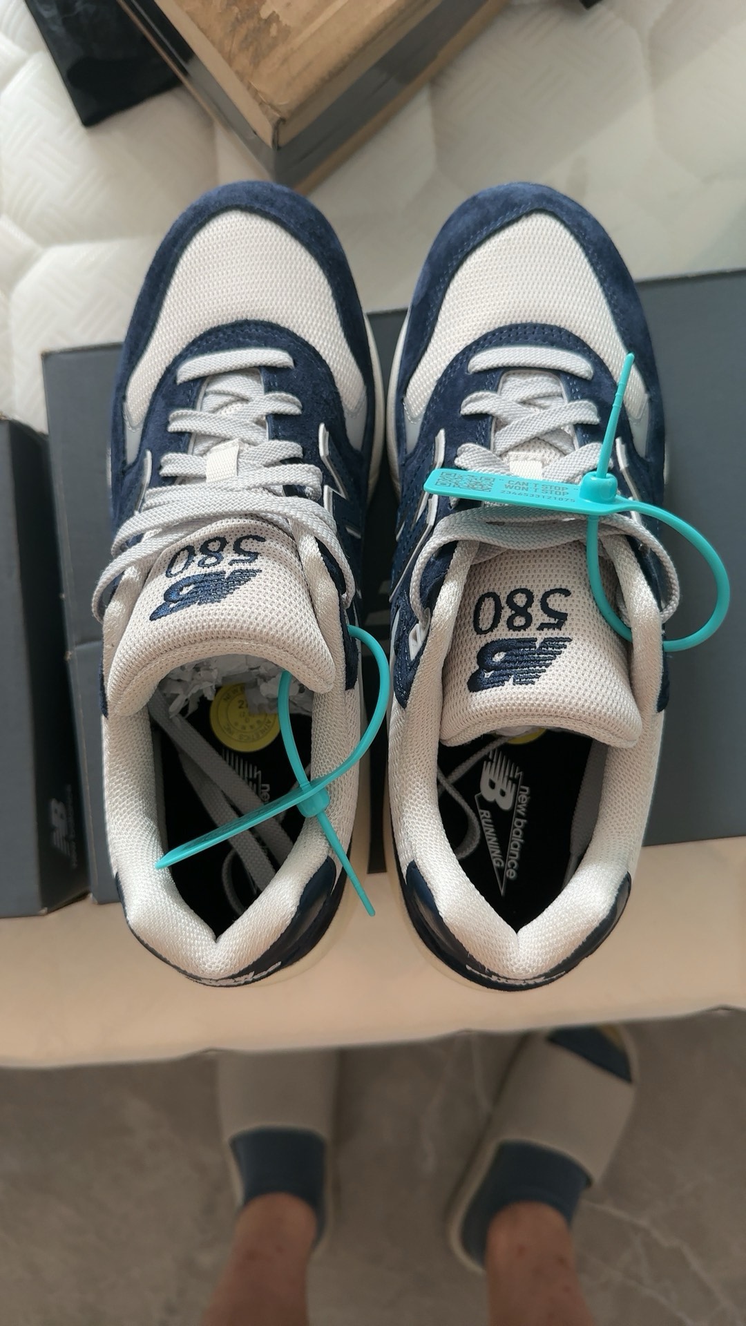 custom review-New Balance NB 580 Устойчивый к истиранию Низкий Топ Повседневная Беговая Обувь Унисекс Синий Белый