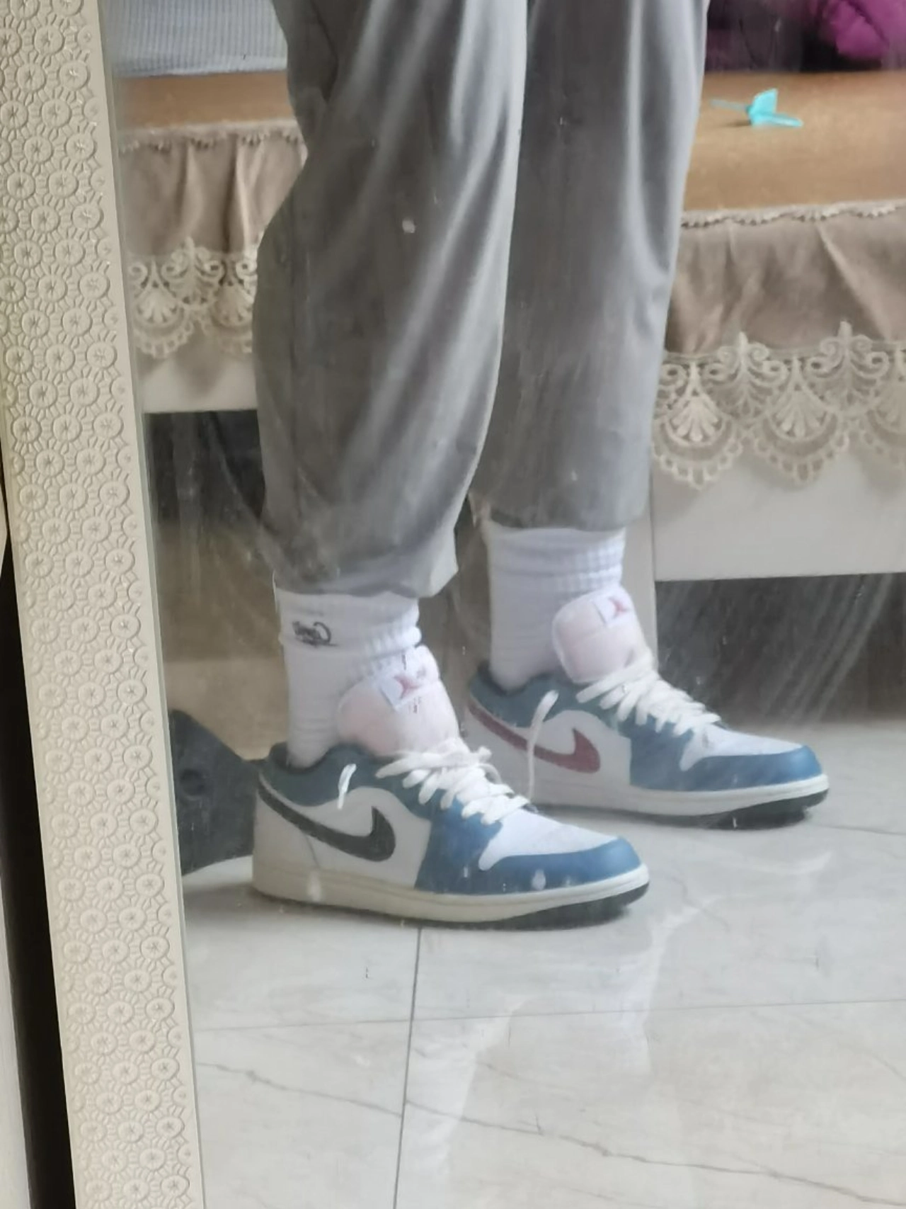 custom review-Jordan Air Jordan 1 Устойчивые к истиранию Низкие Баскетбольные кроссовки Мужские Далекий Небесный Синий