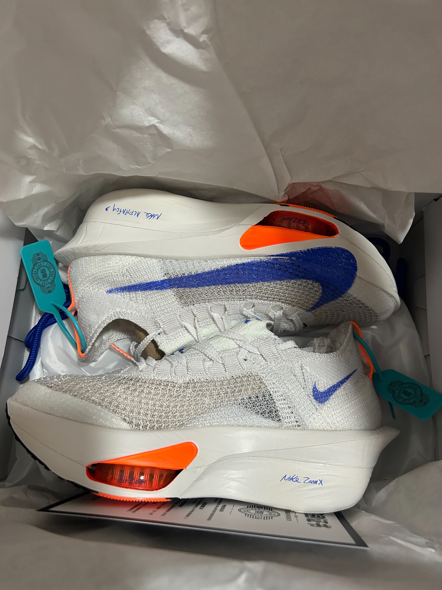 custom review-Nike Air Zoom Alphafly Next% 3 Low Топ Повседневные Беговые Кроссовки Мужские Белые Синие и Оранжевые