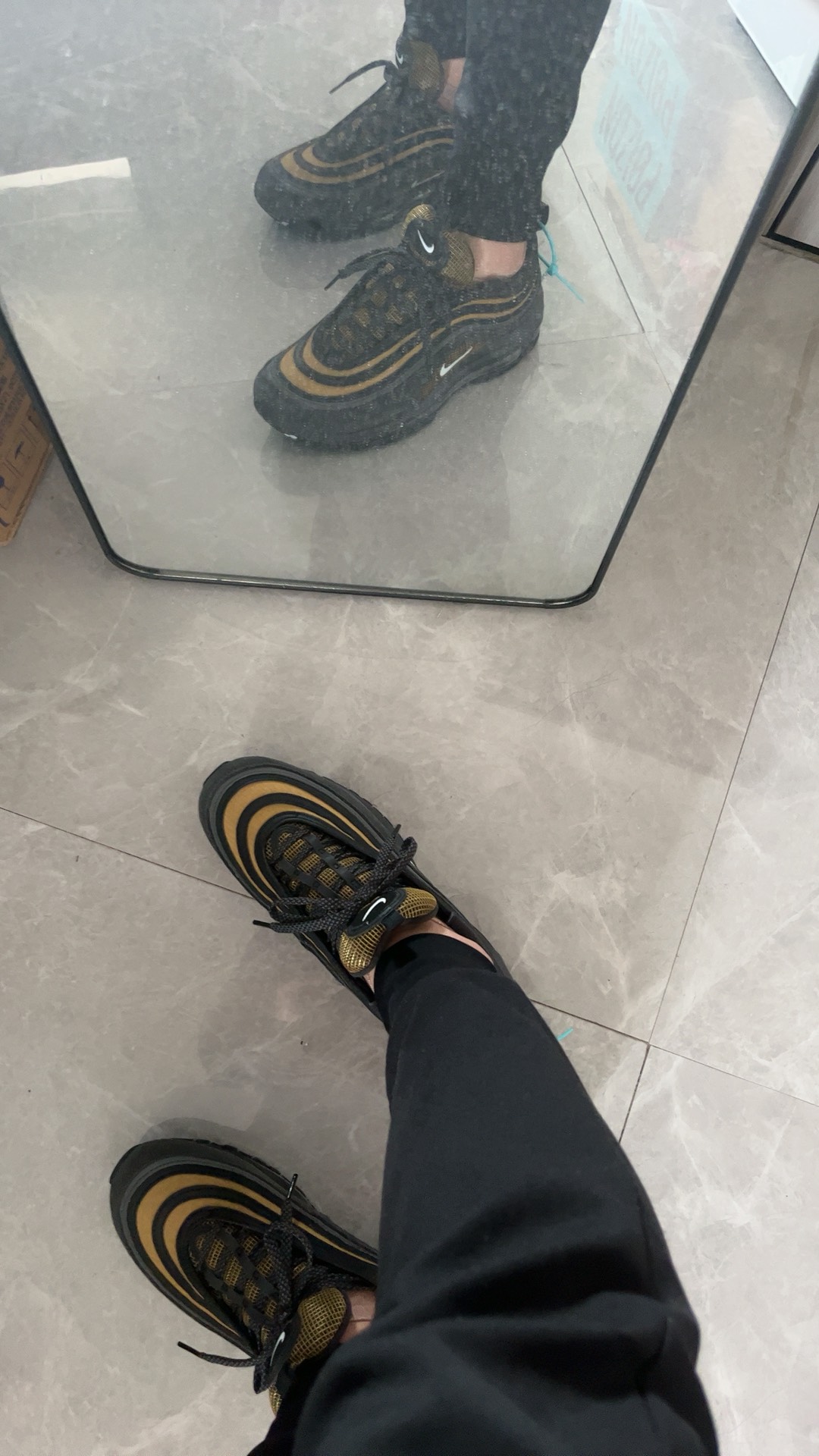 custom review-Nike Air Max 97 Low Топ Повседневная обувь Мужская Черный Желтый