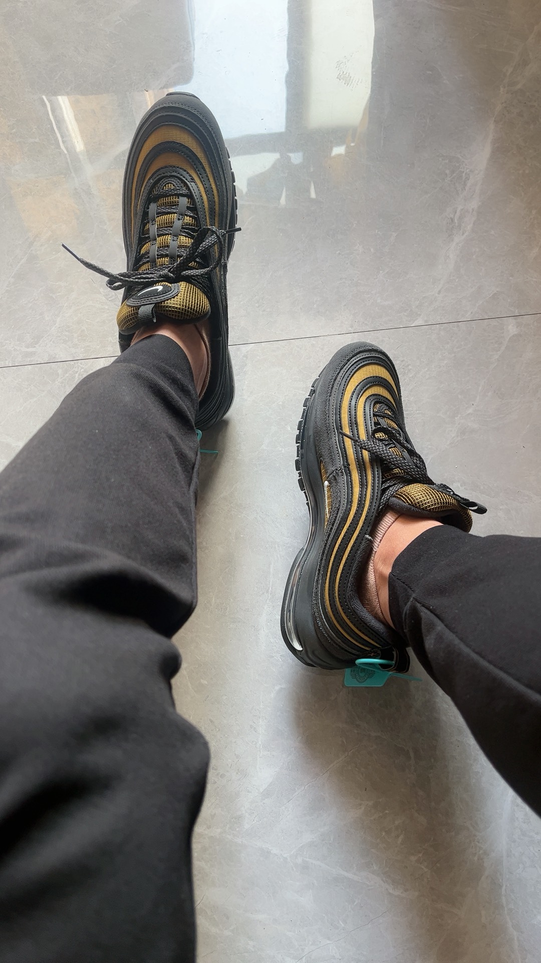 custom review-Nike Air Max 97 Low Топ Повседневная обувь Мужская Черный Желтый