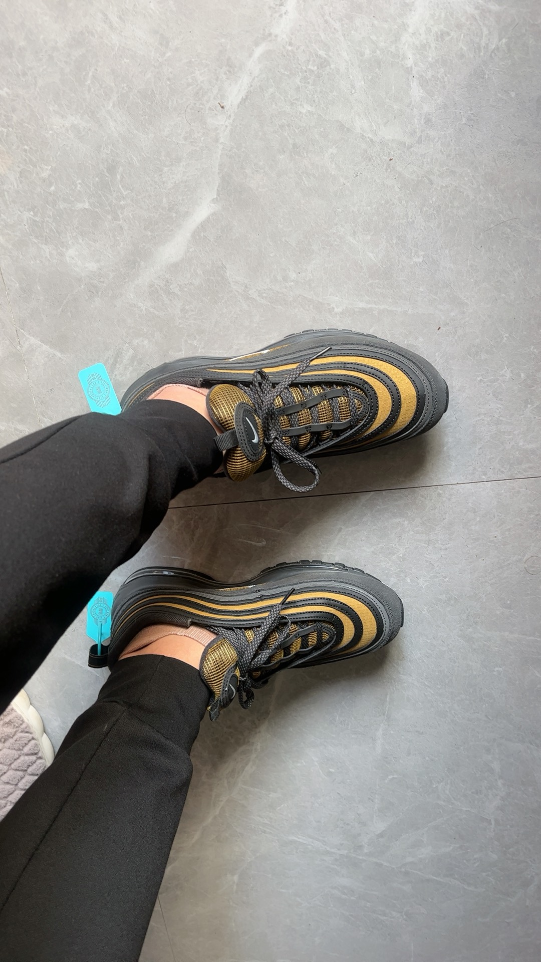 custom review-Nike Air Max 97 Low Топ Повседневная обувь Мужская Черный Желтый