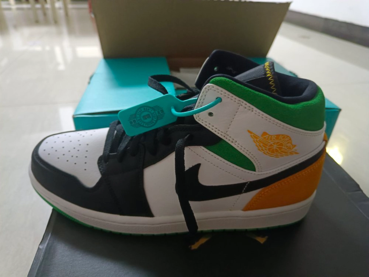 custom review-Jordan Air Jordan 1 MID SE MID Топ Винтажные баскетбольные кроссовки Мужской Белый зеленый оранжевый