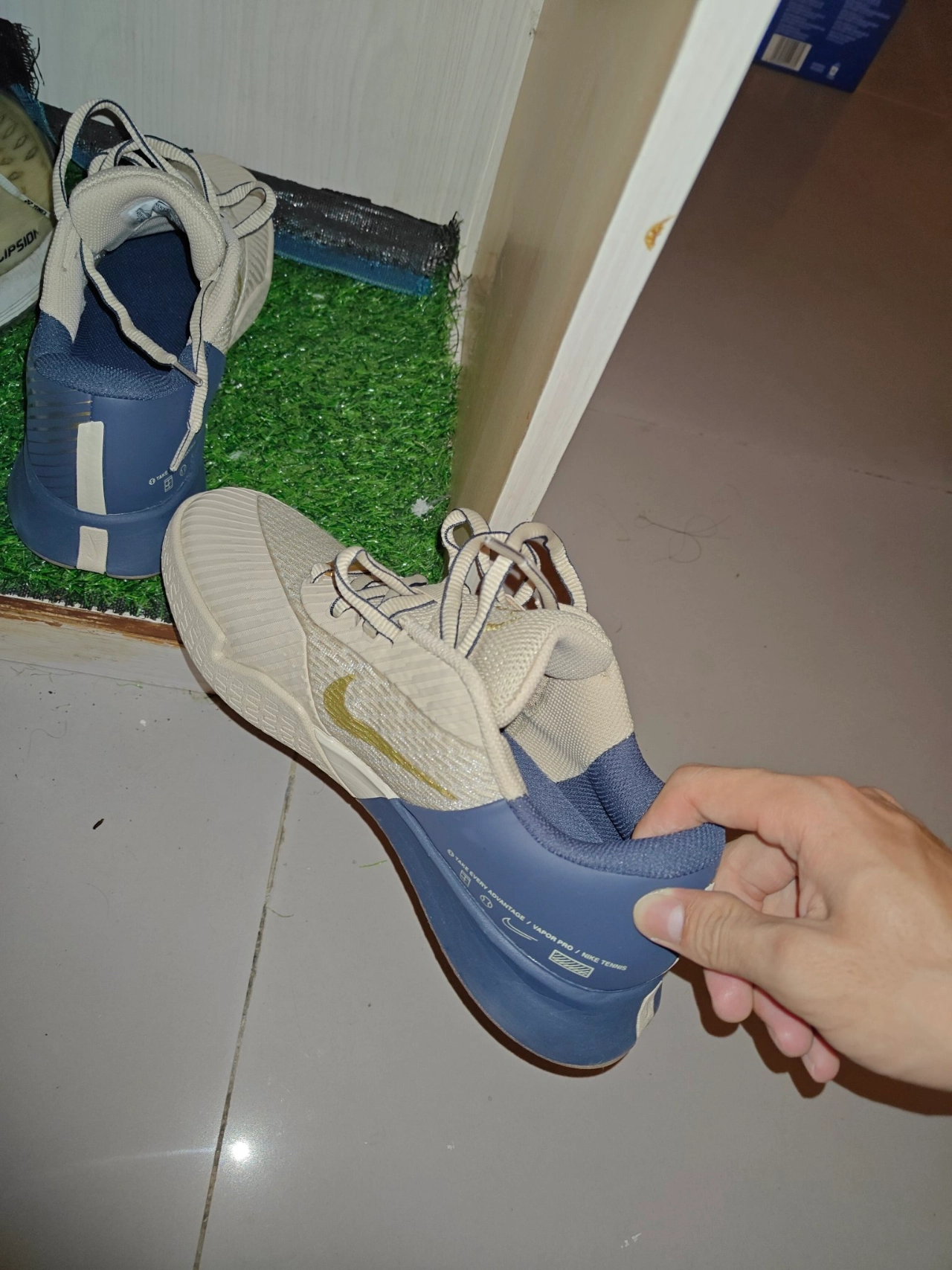 custom review-Nike Air Zoom Vapor Pro 2 Теннисные кроссовки Низкий топ Песочный Flow/Металл Золотой Грозовой синий Мужской