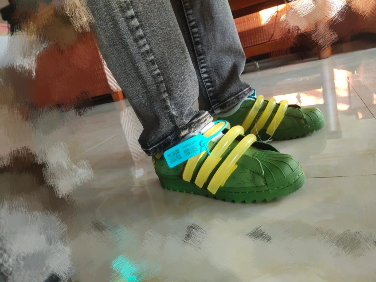 custom review-Melting Sadness x Adidas Originals Superstar 80s Kuka Low Top Скейтборд Кроссовки Unisex Зеленый Желтый