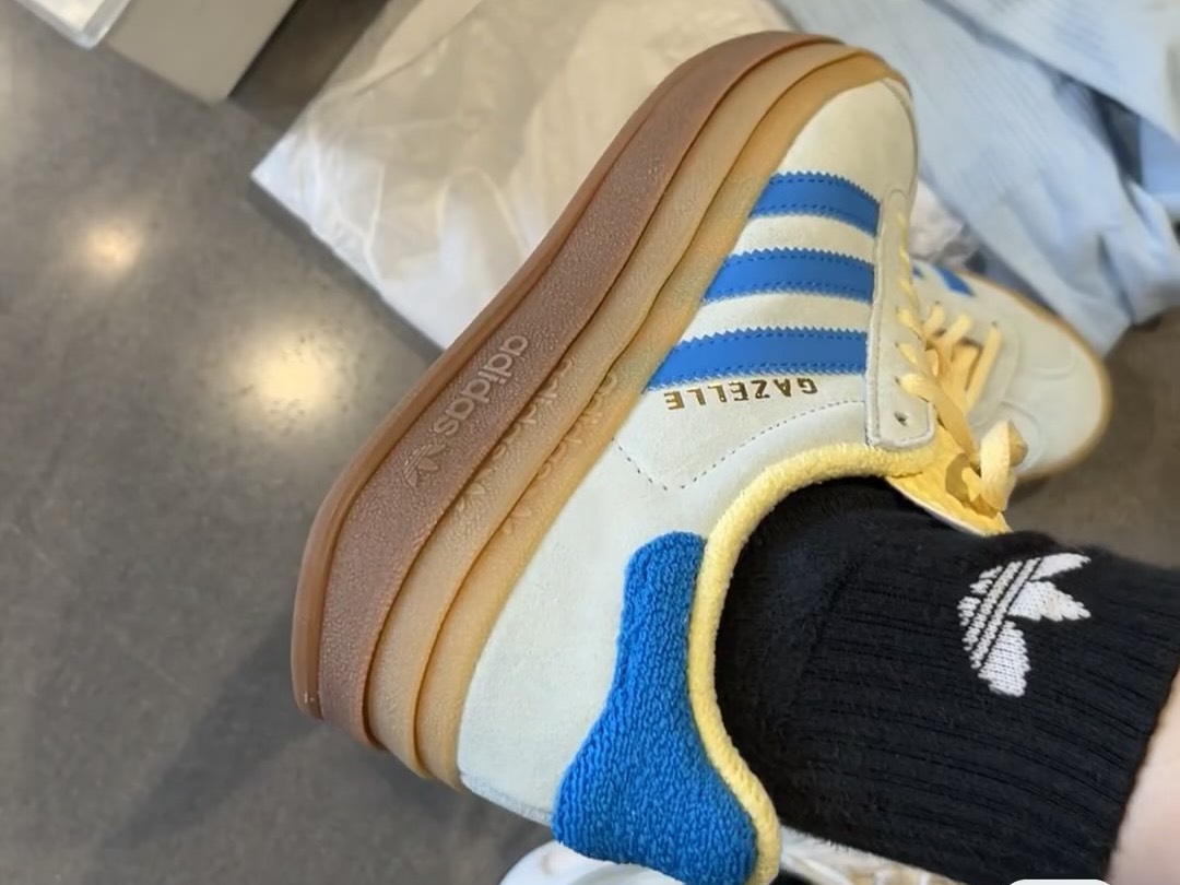 custom review-Adidas Gazelle Bold Almost Blue Yellow Women's