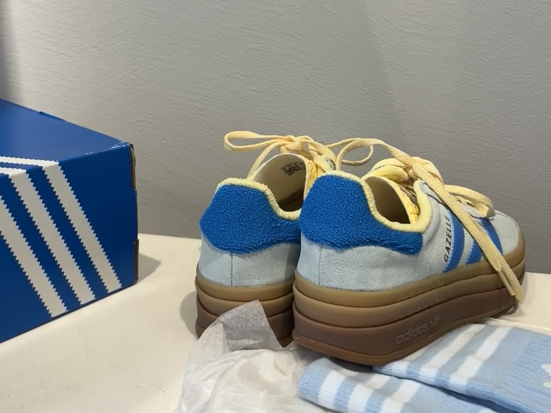 custom review-Adidas Gazelle Bold Almost Blue Yellow Women's