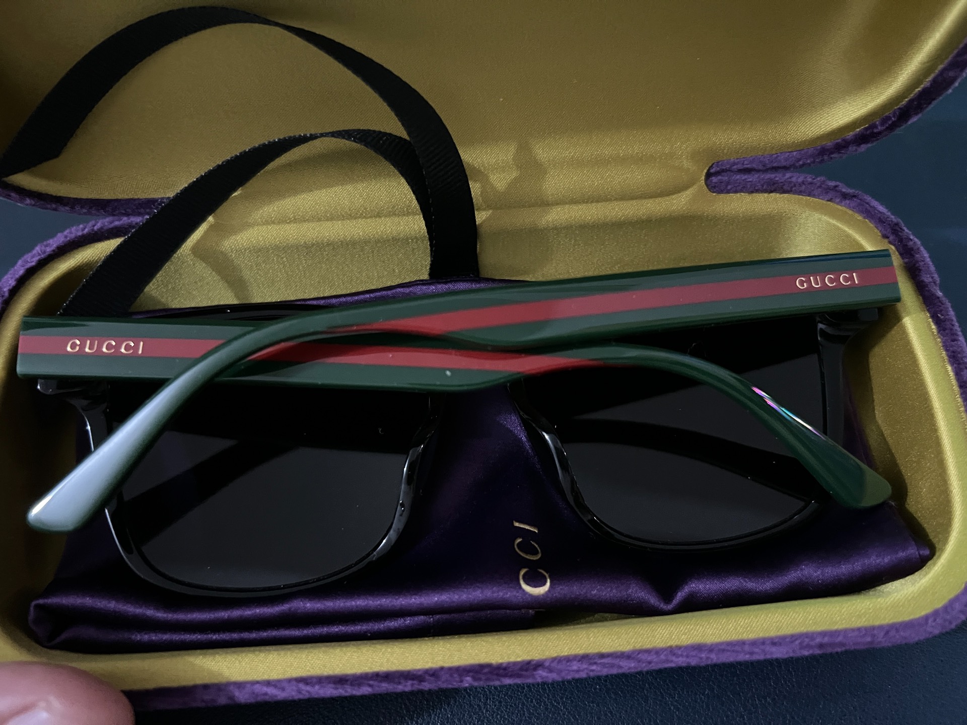 custom review-GUCCI Web Пластиковая оправа Квадратные Солнцезащитные очки Унисекс Черные