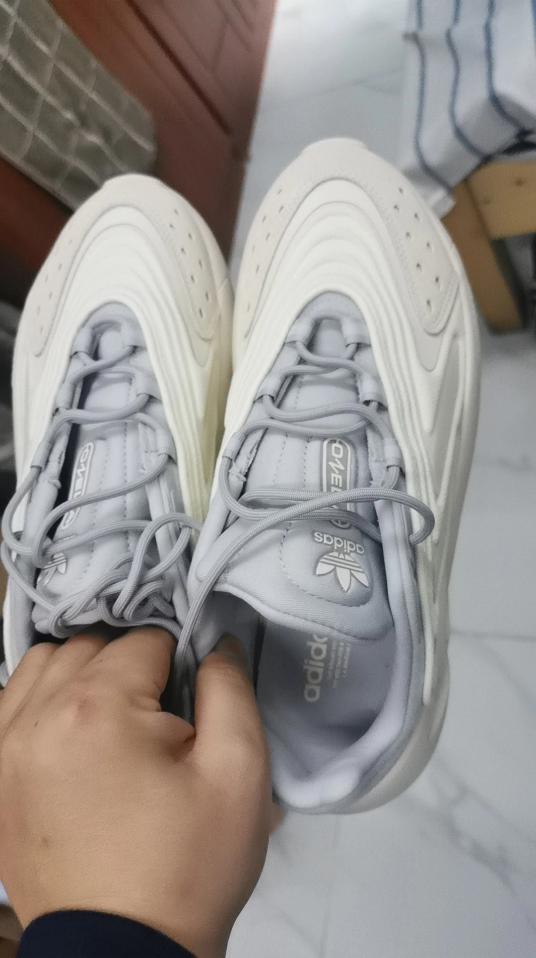 custom review-Adidas Originals Ozelia Устойчивые к истиранию низкие топы с толстой подошвой Унисекс Серый Белый