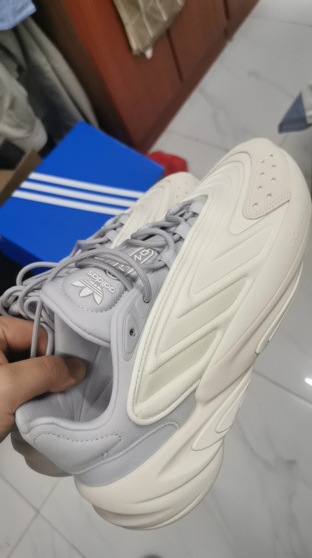custom review-Adidas Originals Ozelia Устойчивые к истиранию низкие топы с толстой подошвой Унисекс Серый Белый