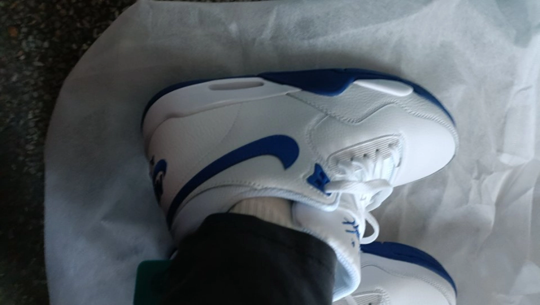 custom review-Nike Flight Legacy MID Топ Винтажные баскетбольные кроссовки Мужской Белый Синий