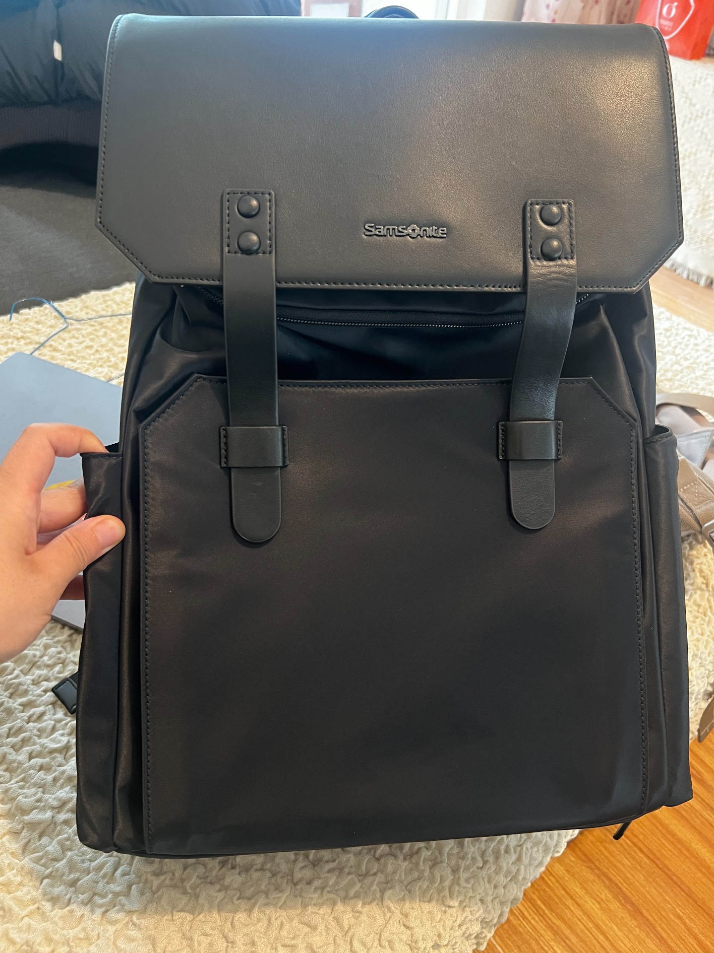 custom review-SAMSONITE Рюкзак из коровьей кожи унисекс синий черный