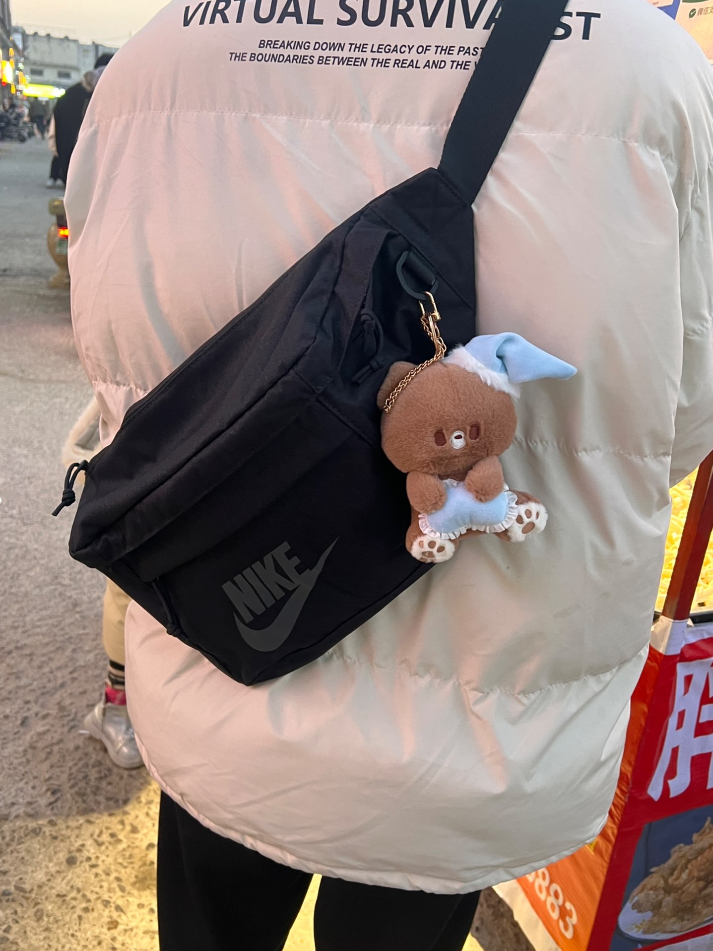 custom review-Nike Полиэстер Курьерская Сумка Сумка через плечо Бананка Обычный Унисекс Чисто черный