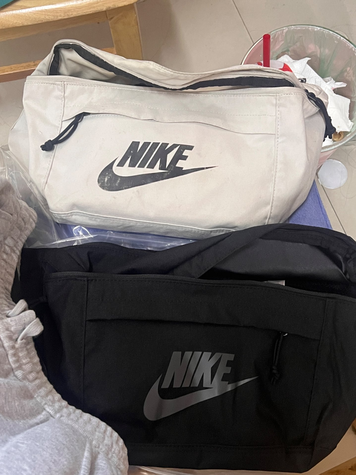 custom review-Nike Полиэстер Курьерская Сумка Сумка через плечо Бананка Обычный Унисекс Чисто черный