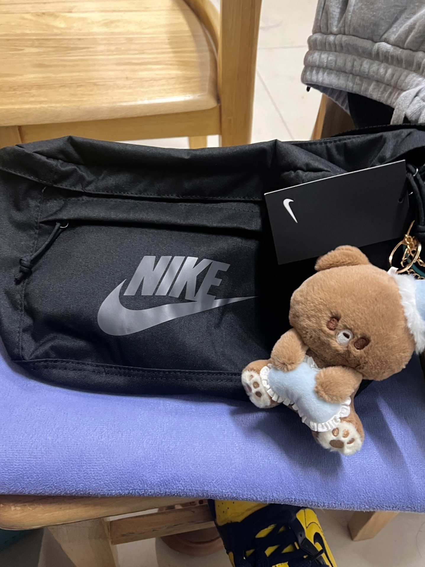 custom review-Nike Полиэстер Курьерская Сумка Сумка через плечо Бананка Обычный Унисекс Чисто черный