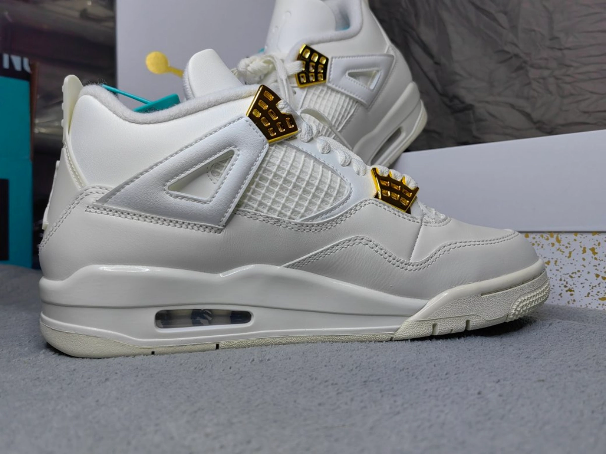 custom review-Jordan Air Джордан 4 'Металлик Золотой' Устойчивый к истиранию MID Топ Винтажные баскетбольные кроссовки Женские Белые