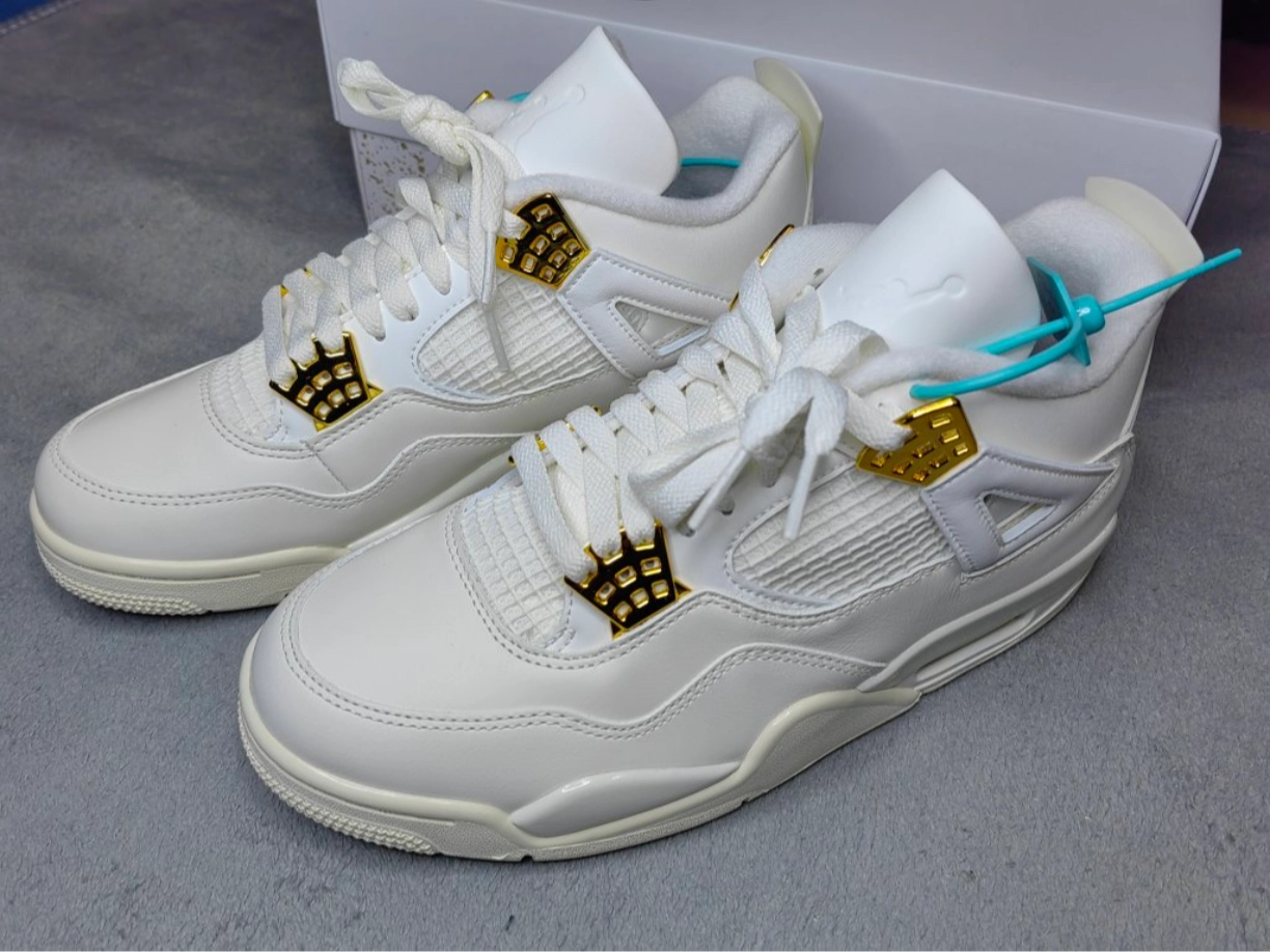 custom review-Jordan Air Джордан 4 'Металлик Золотой' Устойчивый к истиранию MID Топ Винтажные баскетбольные кроссовки Женские Белые