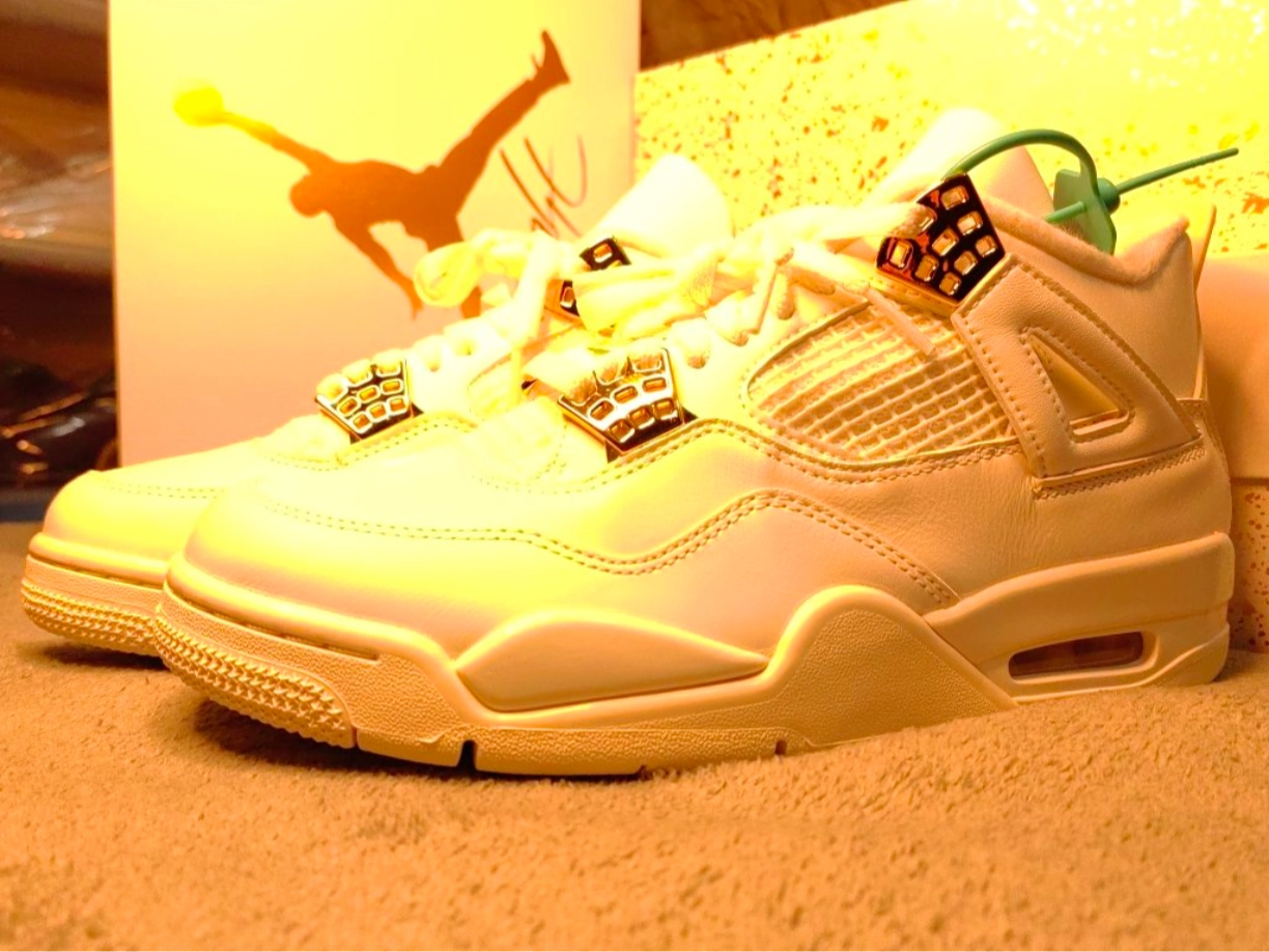 custom review-Jordan Air Джордан 4 'Металлик Золотой' Устойчивый к истиранию MID Топ Винтажные баскетбольные кроссовки Женские Белые