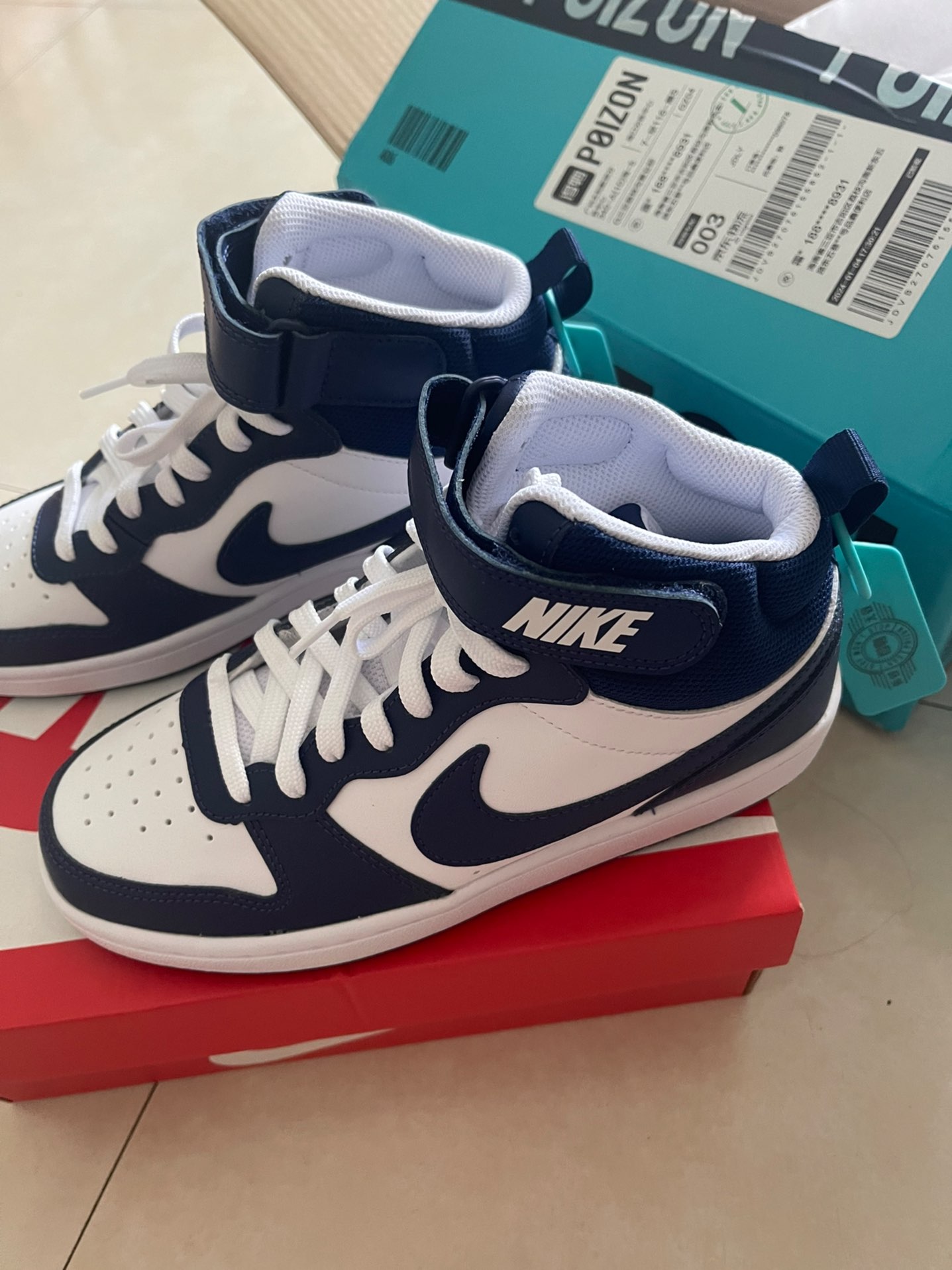 custom review-Nike Court Borough MID 2 MID Топ Детские Скейтбординги Сине-белый